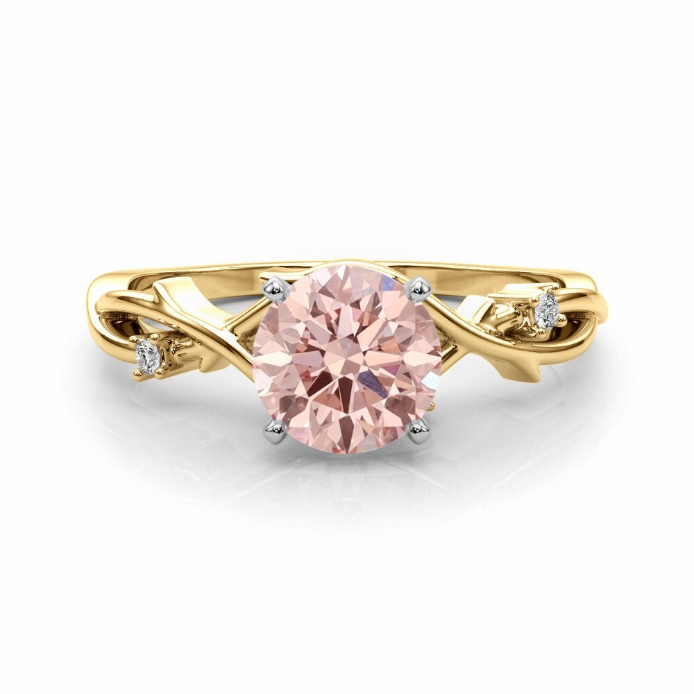 14K Two Tone Gold Engagement Ring 1.06Ct IGI Lab Grown Fancy Vivid Pink Diamond