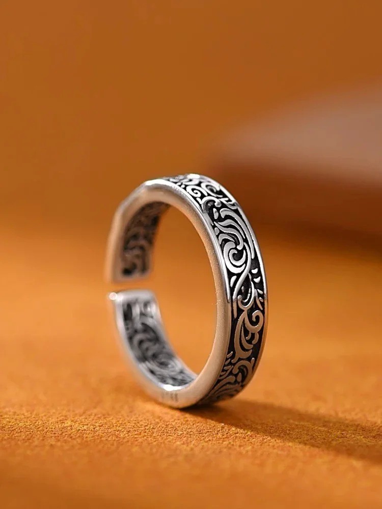 Silver Feng Shui Pixiu Adjustable Ring MANI Mantra Protection Wealth Ring USA