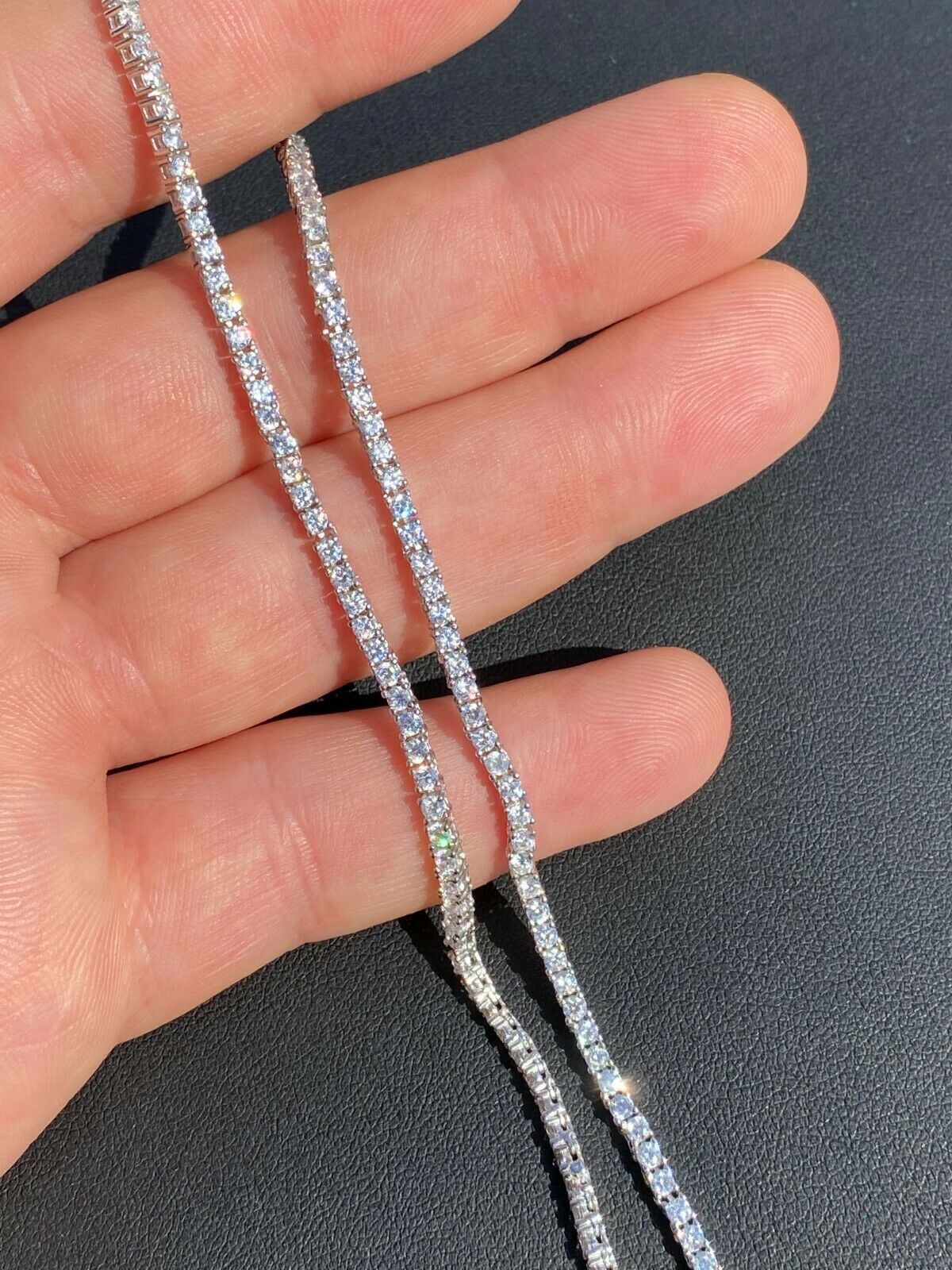2mm SOLID 925 Sterling Silver Micro Tennis Chain Real CZ Necklace Hip Hop Iced