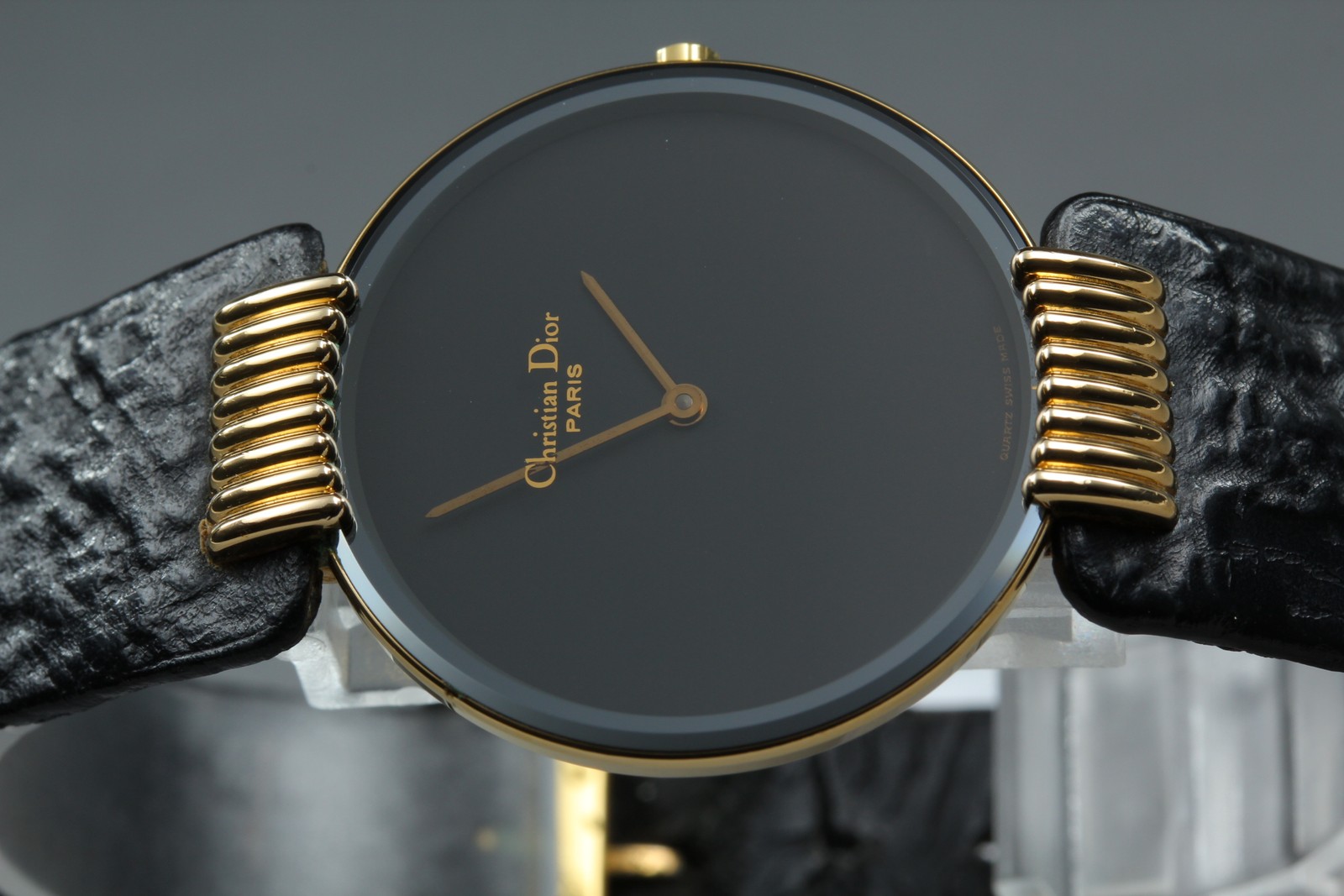 Vintage N MINT Christian Dior Bagheera D47-153-5 Black Dial Qz Mens Watch w/Box
