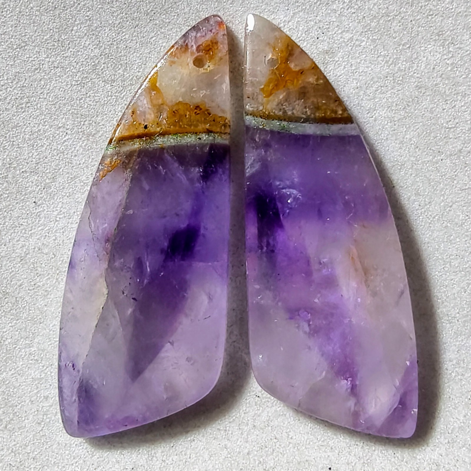 37 Cts Natural Amethyst Drilled Pair Cabochon Gemstone For Earrings 38.7X14.2 MM