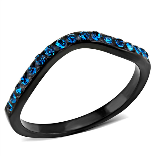 Women’S Top Grade Crystal Blue Zircon Black Ip Stainless Ring Tk3557