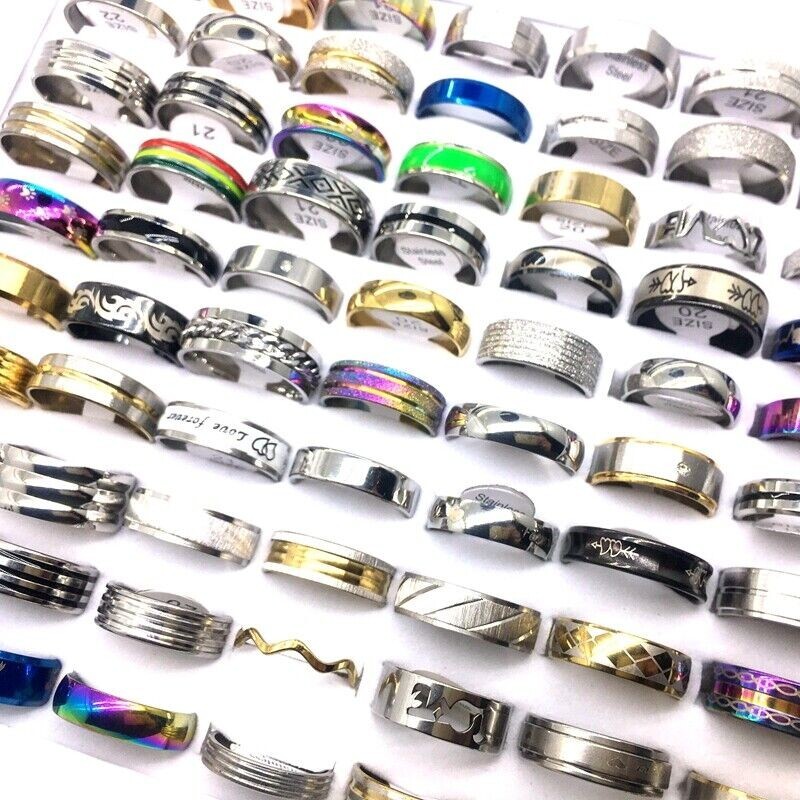 50PCS Cholesale Bulk Lot Mixed Stainless Steel Rings Men’s Fashion Wedding Ring