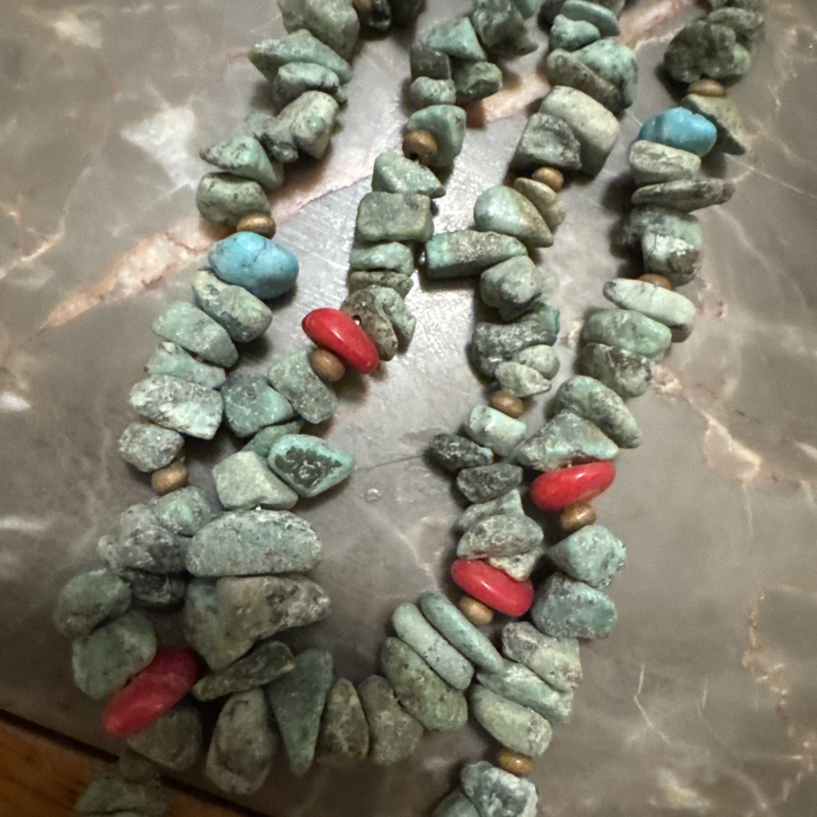 Rustic Turquoise Red Cora Double Stranded Necklace