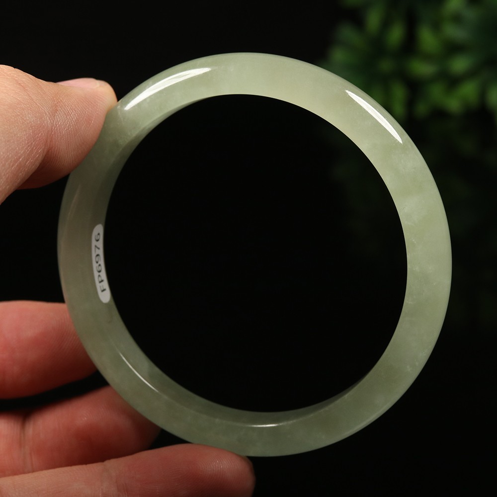 60mm White Green Icy Jadeite Jade Bangle Bracelet Burma Jadeite Bangle A-14005