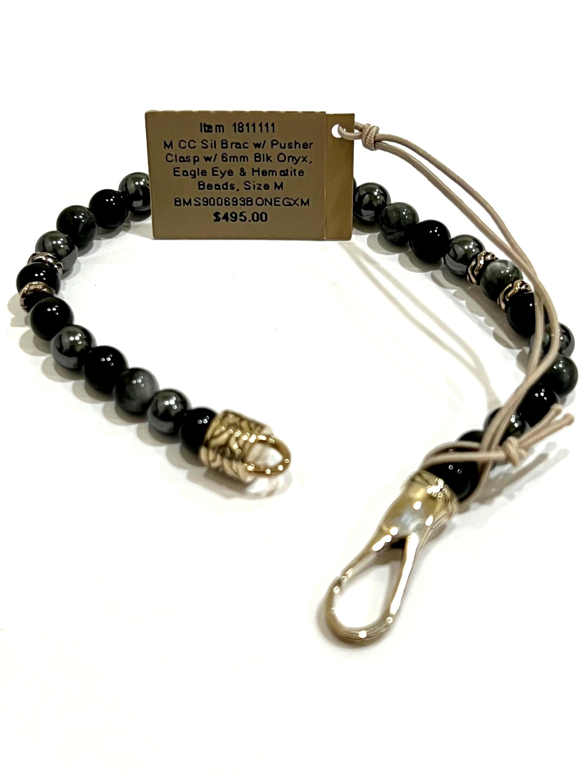 John Hardy Black Onyx, Eagle Eye & Hematite Bracelet Sterling Silver Clasp