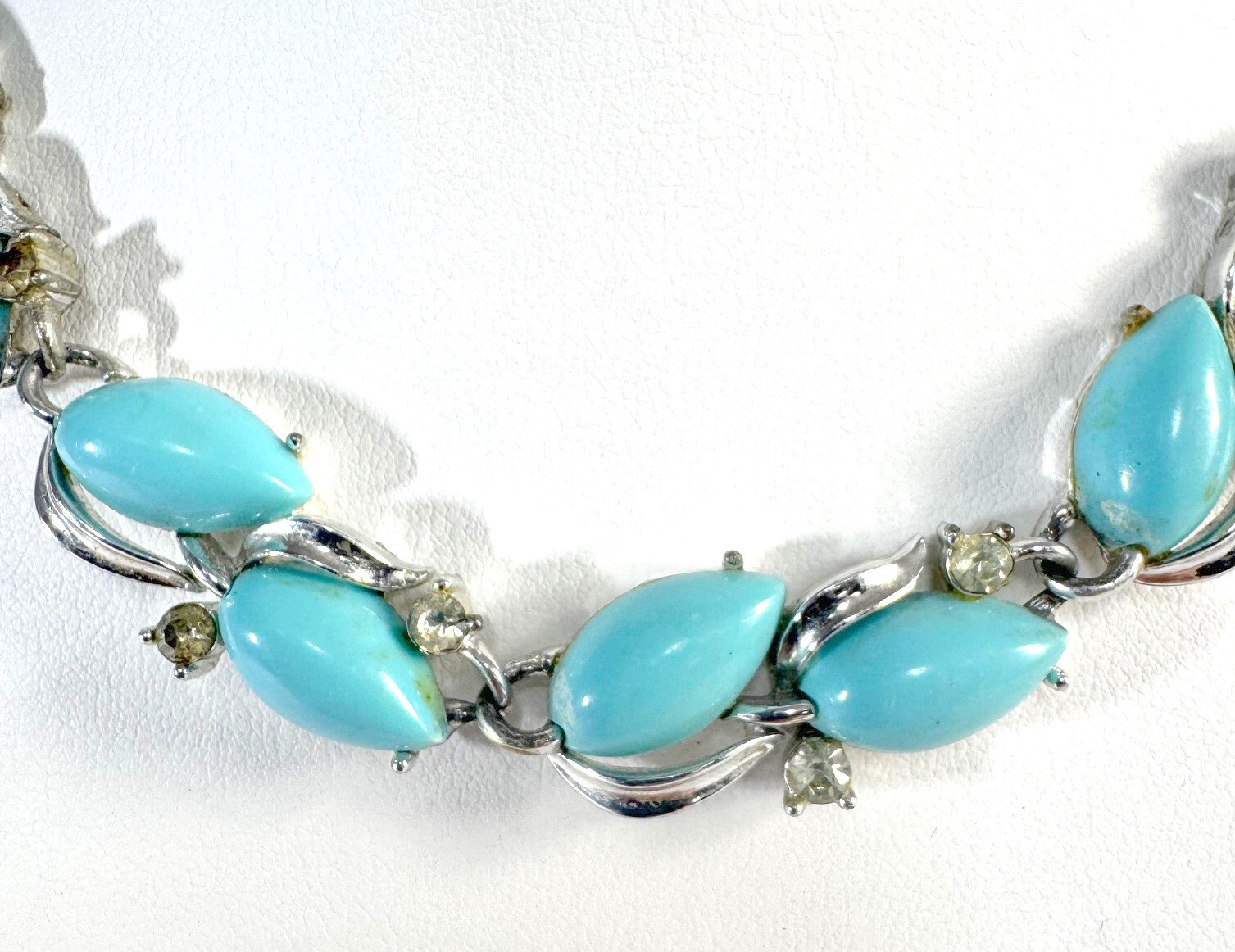 Vintage Blue stone (unknown) With small CZ on silver Necklace