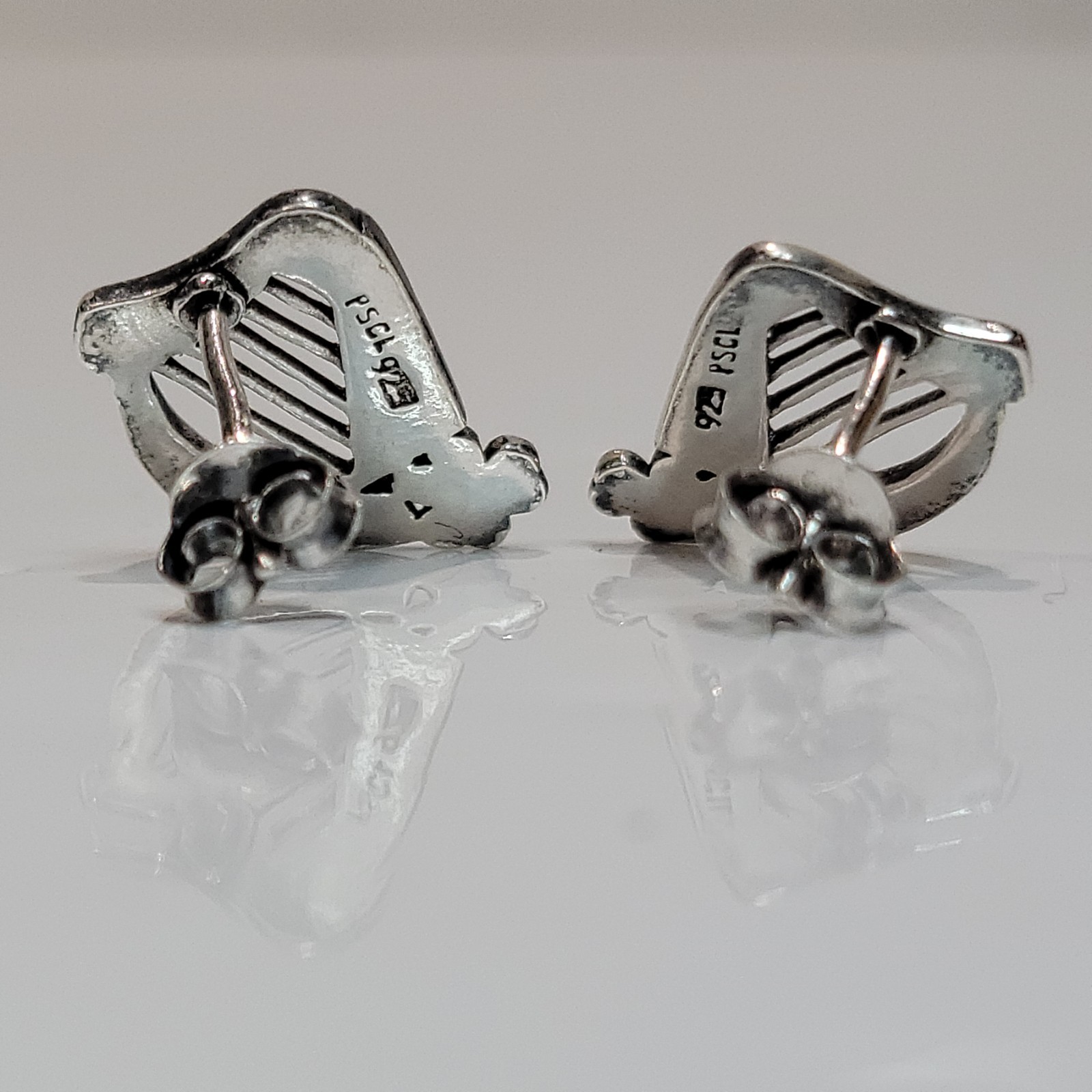 ​Peter Stone Sterling Silver Celtic Harp Earrings NOS VTG Irish Musical PSCI