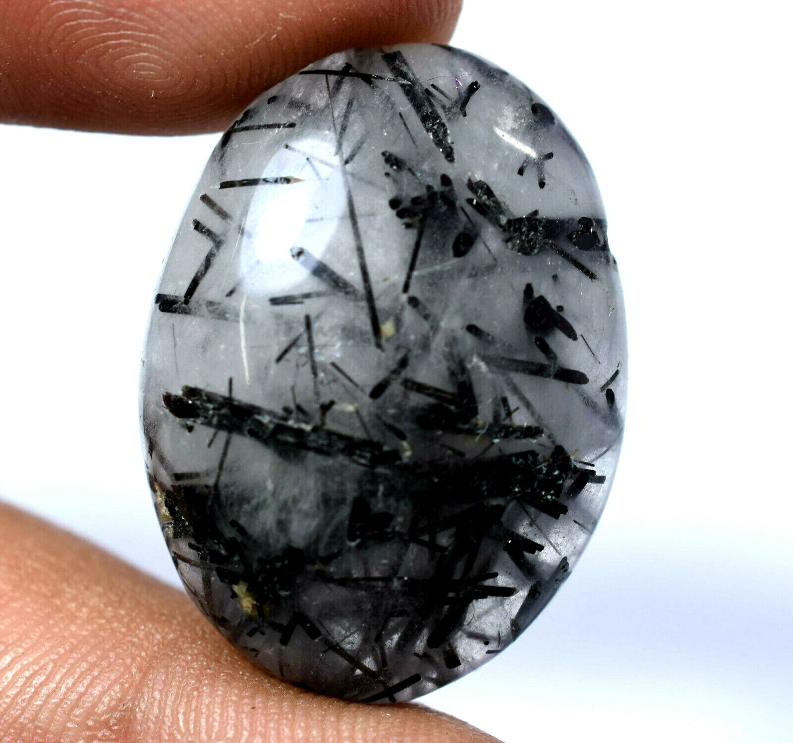 40.55 CT Natural Rutilated Quartz Inside Black Rutil Cabochon Fine AAA+ Gemstone
