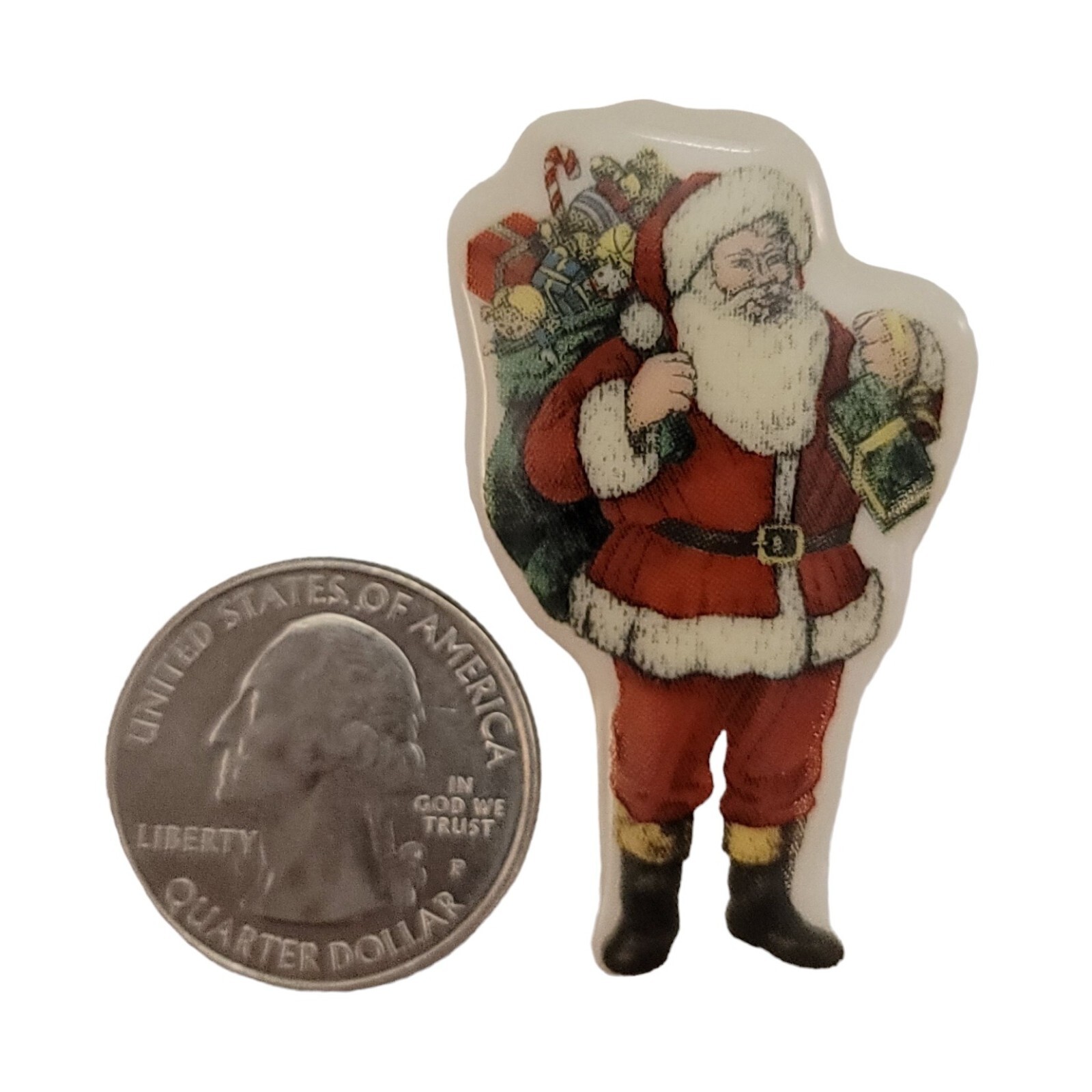 Spode Vintage 1990s Ceramic Santa Claus Brooch Christmas Tree Cheers Pin K681