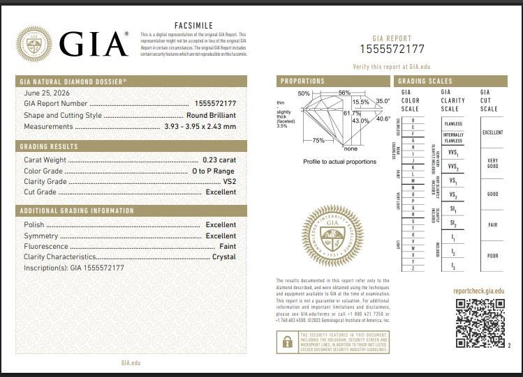 0.23 Ct GIA Certified Natural Diamond O-P Range/VS2 Clarity 3 mm Size Round Cut