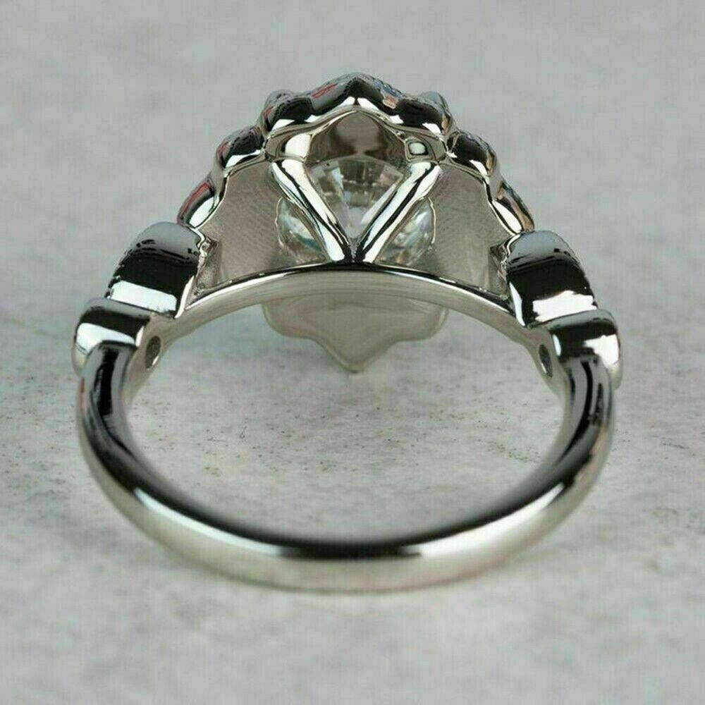 1.75Ct Round Simulated Diamond Flower Halo Ring Vintage Style 925 Silver Gift