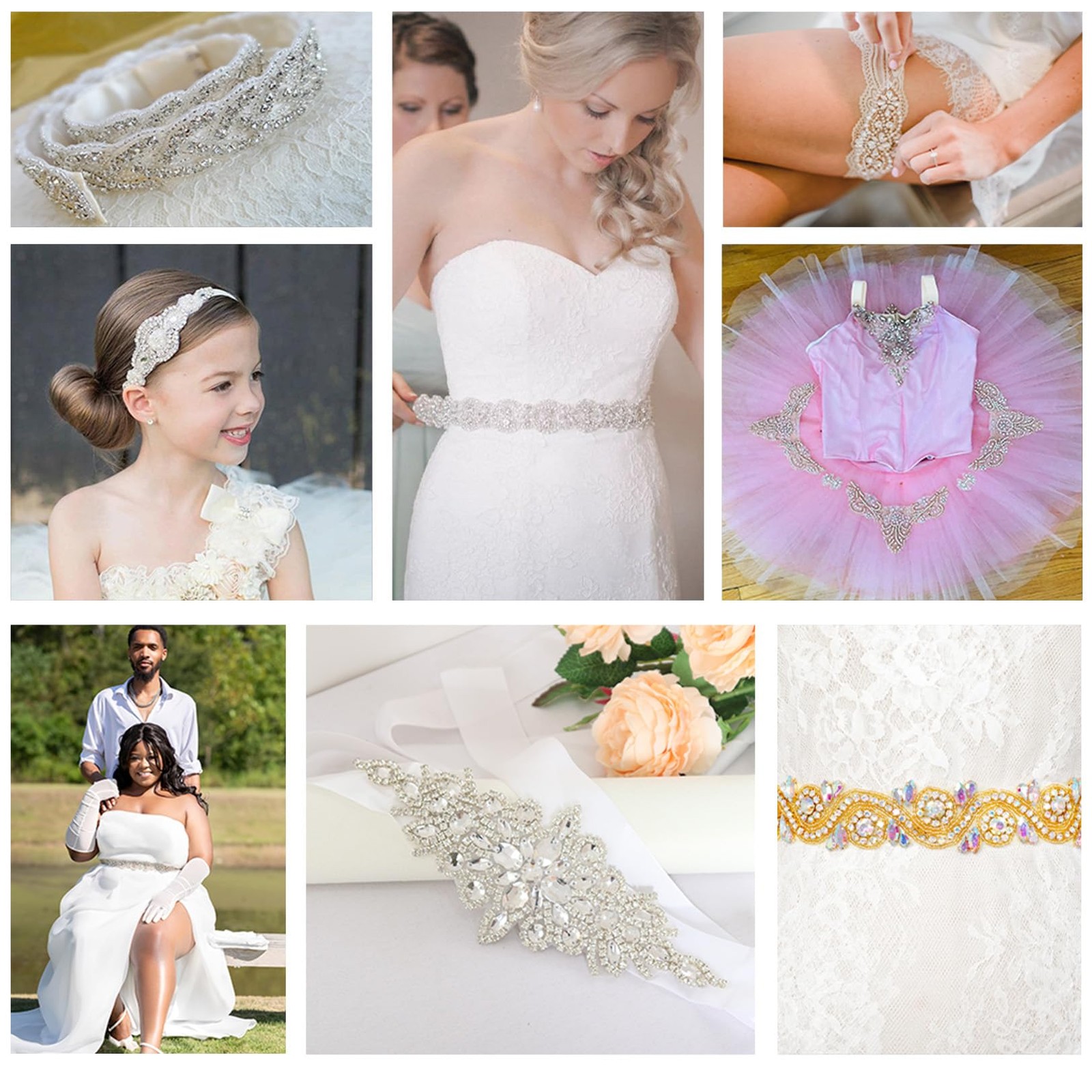 Diamante Sweet Heart Rhinestone Bridal Sash Applique, Pearl Beaded Wedding Ap…