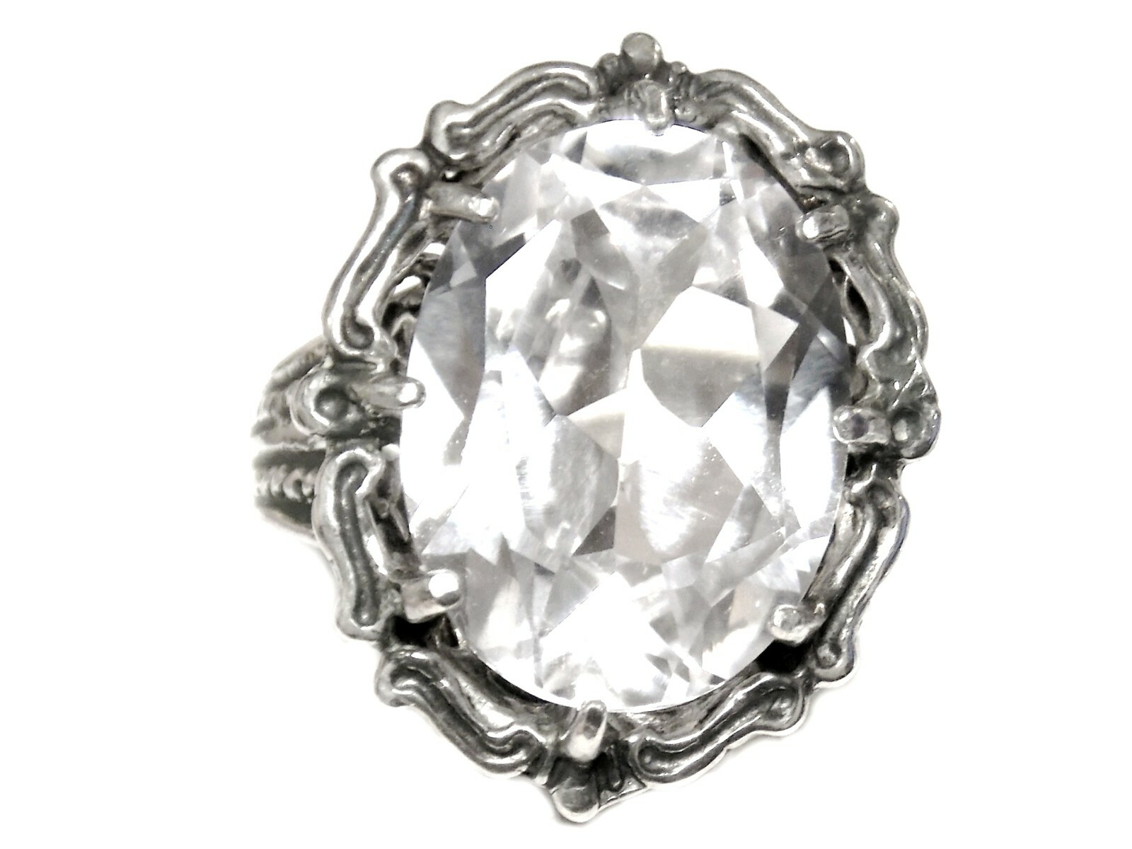 12ct White Lab Sapphire Size 7 Ring 925 Sterling Silver Filigree Vint Style USA
