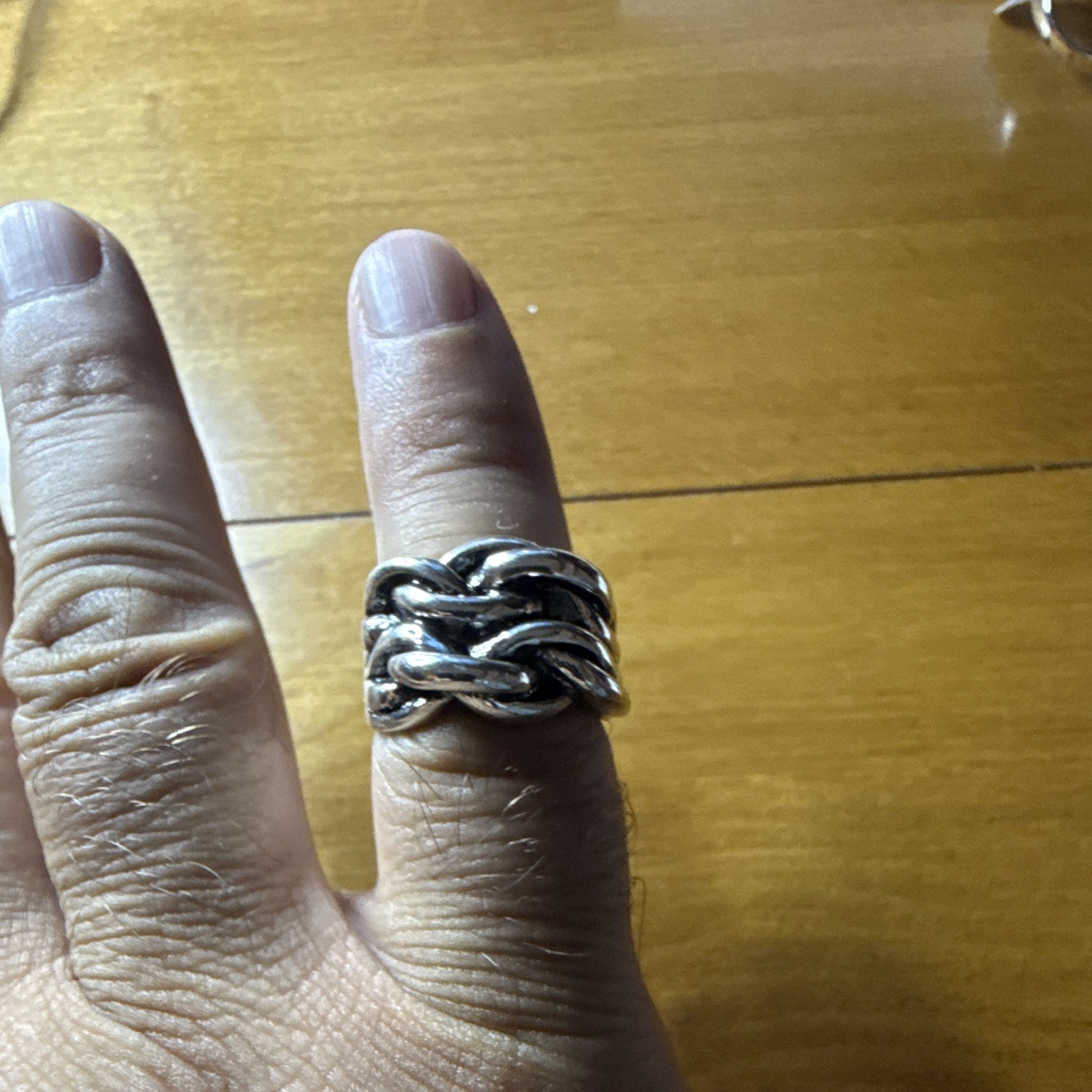 Silver Tone Chain Link Band Ring Size 17 No Stone Metal Fashion