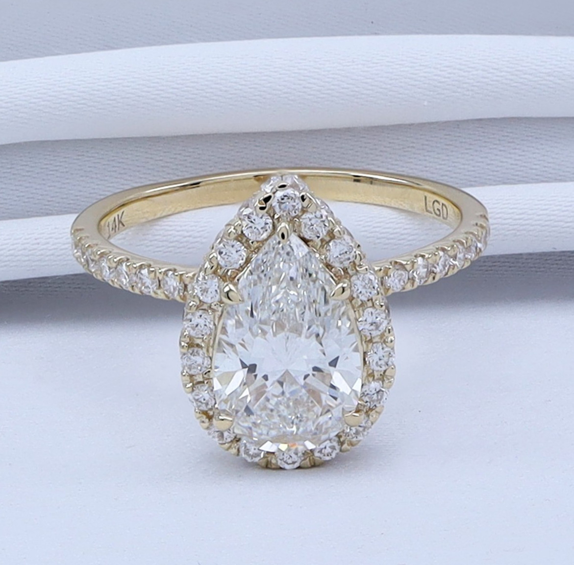 2.60 Ct Pear Lab Grown Diamond Hidden Halo Engagement Ring 14K Yellow Gold