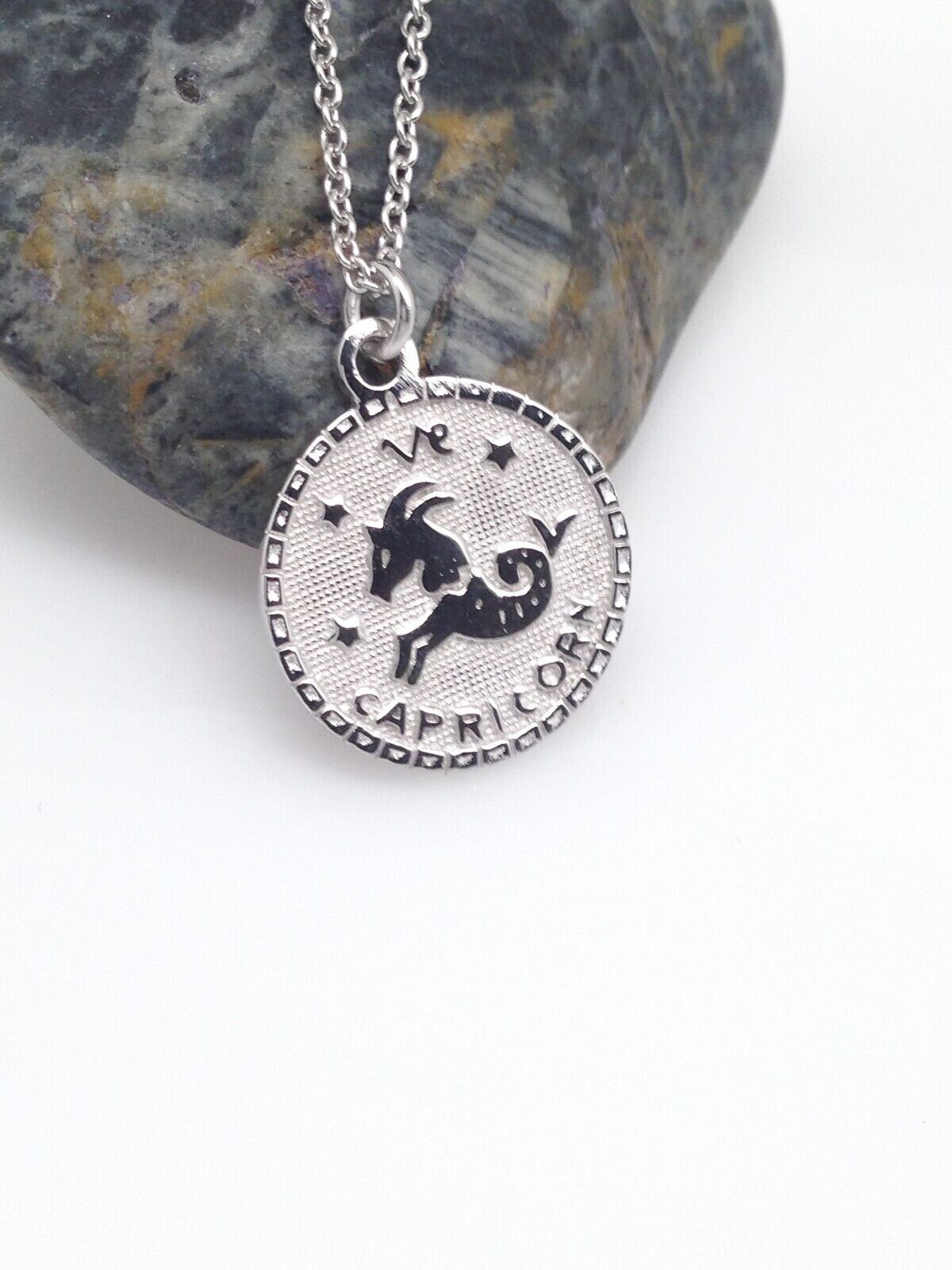 925 Sterling Silver Round Zodiac Capricorn Pendant Necklace Women 15mm 16-18″