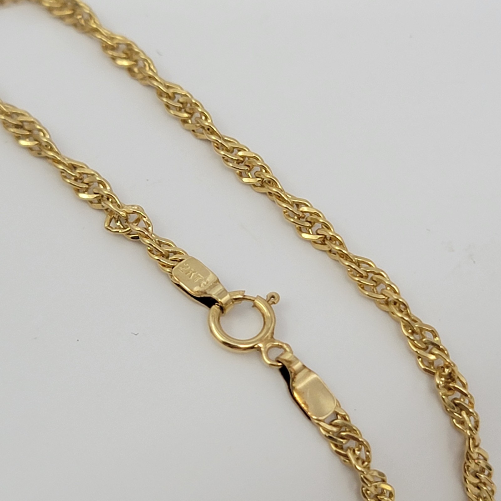 Vintage 12K Gold Filled Singapore Chain Bracelet 8″ 1/20 12k GF Spring Ring NOS