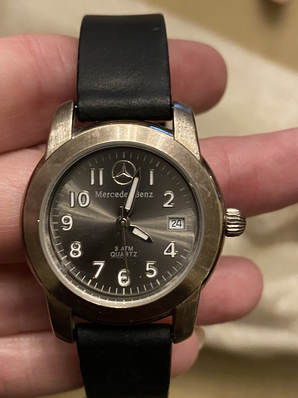 Women’s Classic Silver/Gray/Black Mercedes Benz-Water Resist-Quartz Watch.
