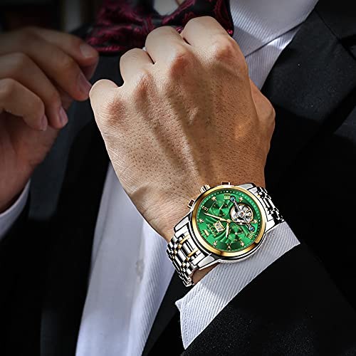 Men Automatic Watch Skeleton 5 Hands Mechanical Classic Luxury Multi Green
