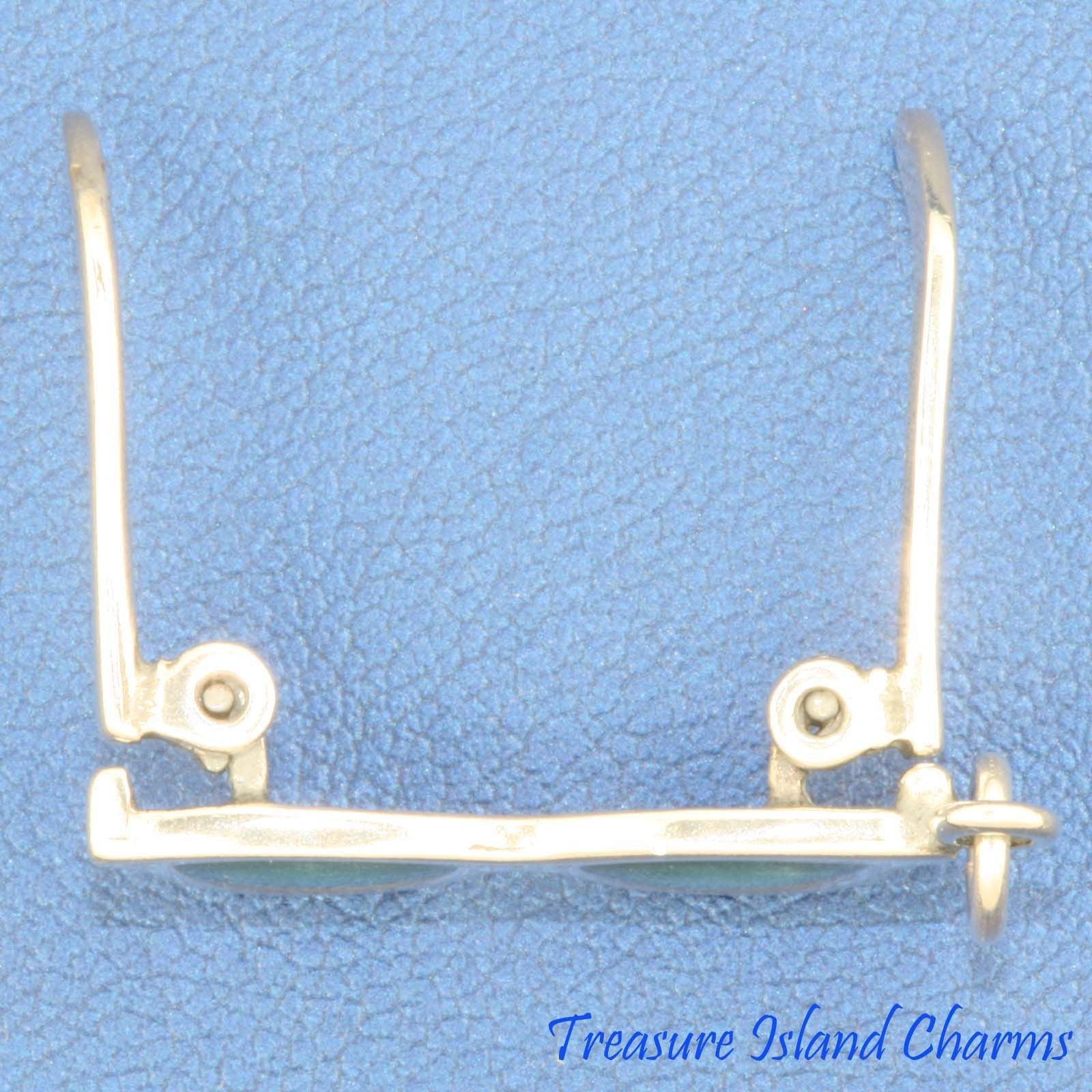 Blue Enamel Sunglasses Movable 3D 925 Solid Sterling Silver Charm Beach Sun