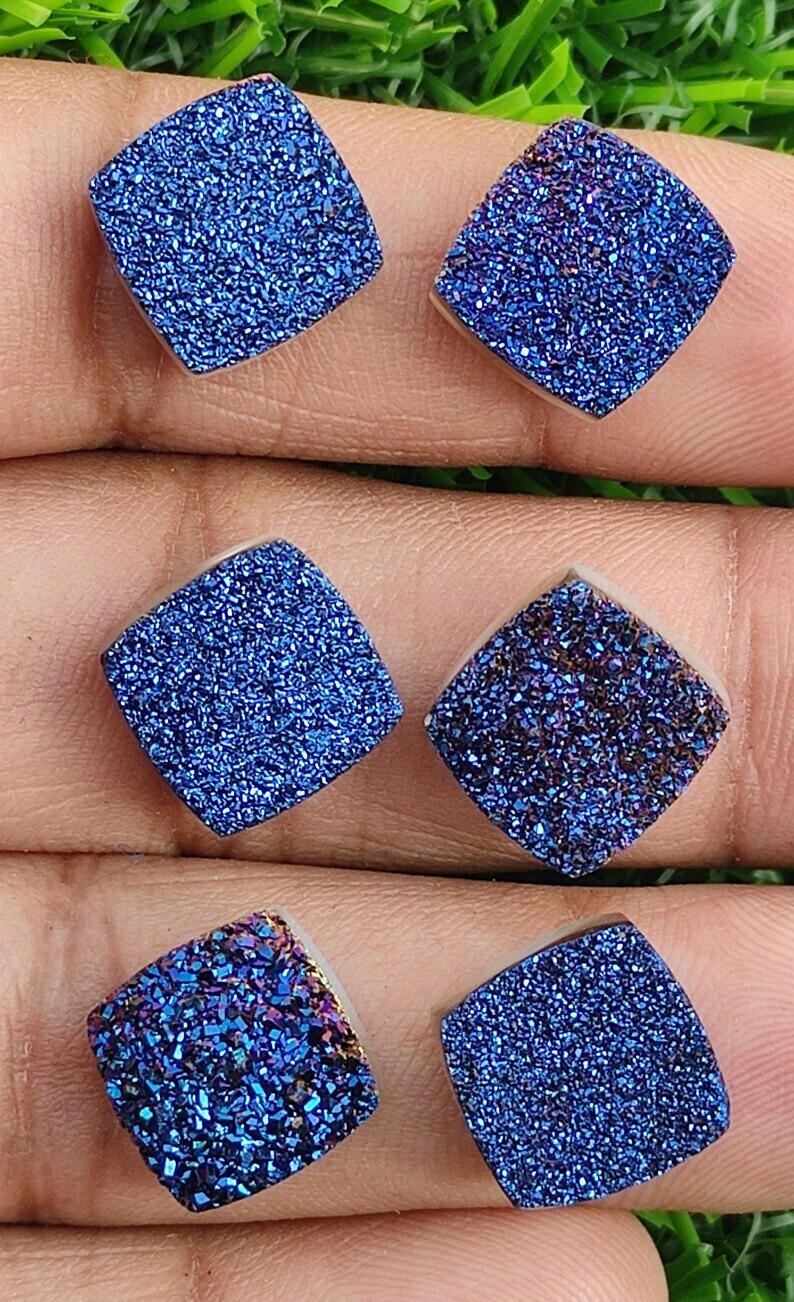 10 Pcs Natural Titanium Agate Druzy Quartz Jewelry Making Cushion Drusy Lot