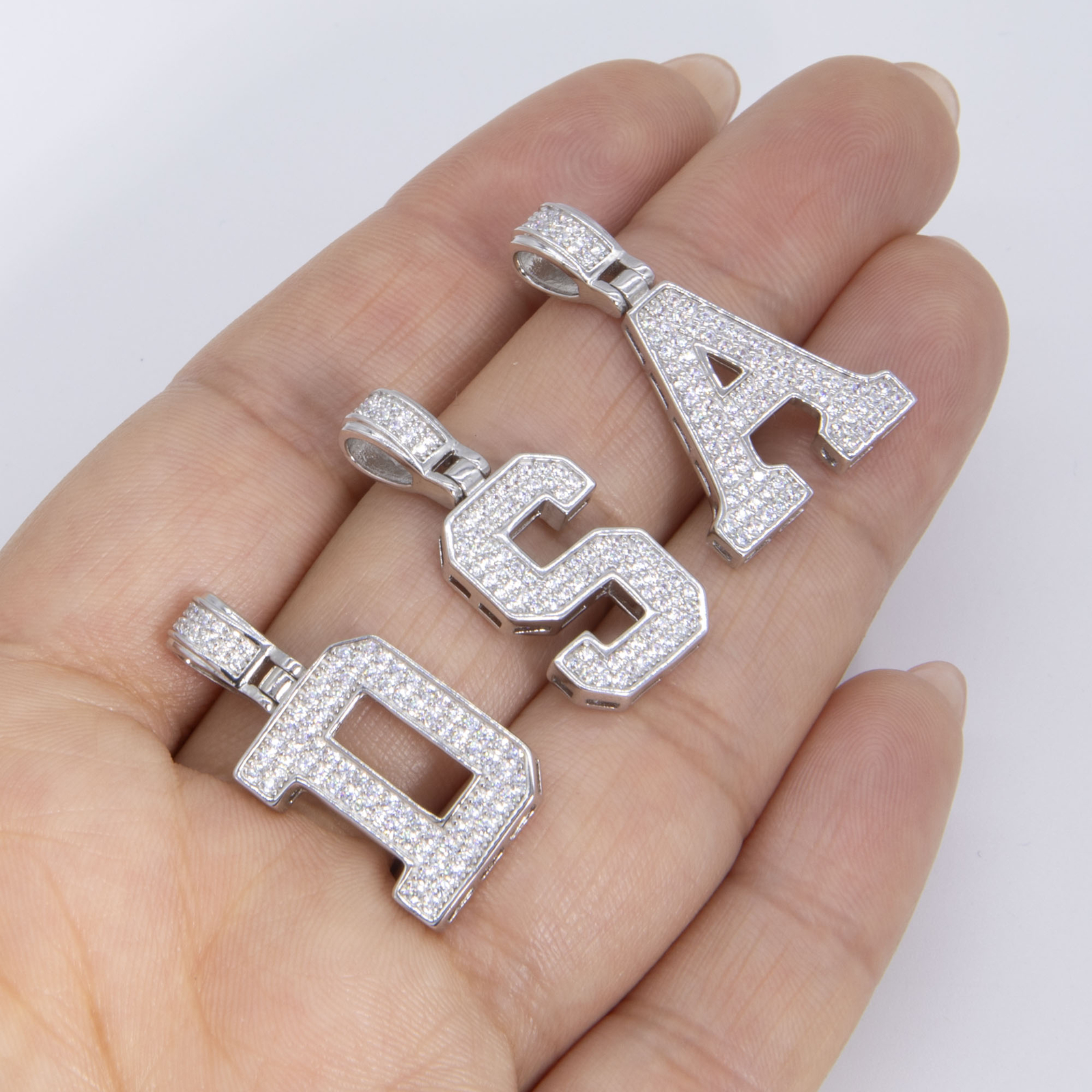 1 1/4″ CZ Block Letters Initial Pendant Yellow White Sterling Silver
