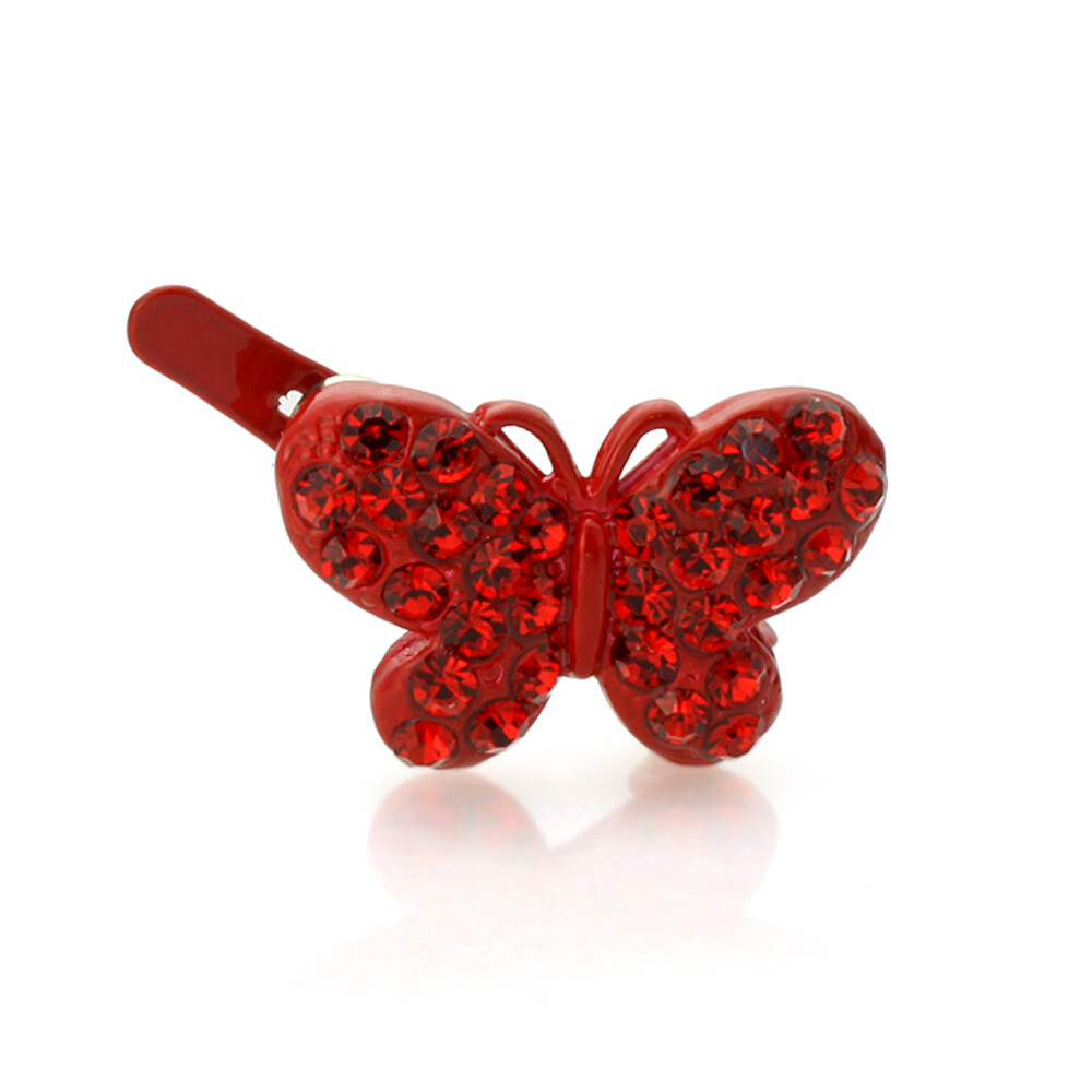 Hand Made Hair Jewelry Butterfly Magnet Barrette, Red Rhinestone, 1 pc only