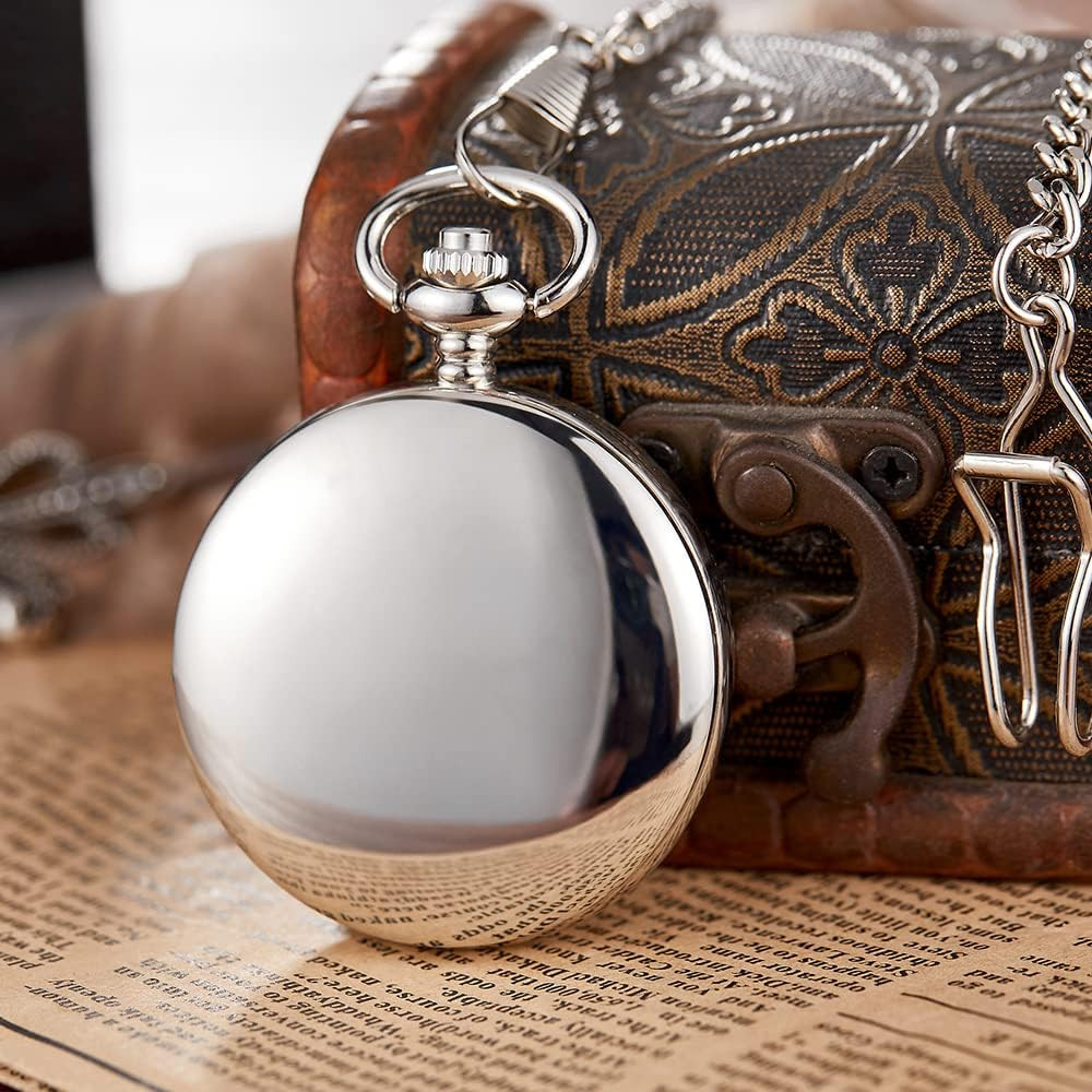 Smooth Cover Quartz Pocket Watch, Fashionable Roman Digital White Dial with Wais
