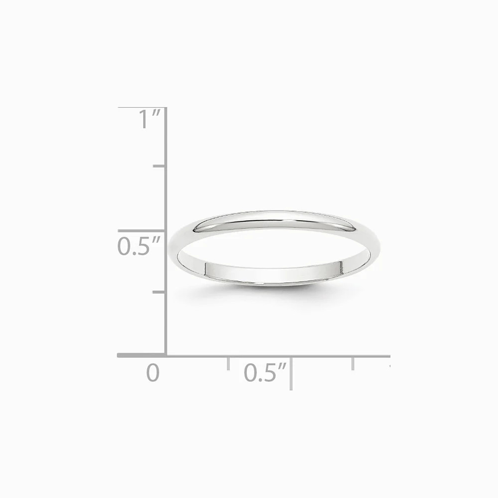 10K White Gold 10KW 2mm LTW Half Round Band Size 10