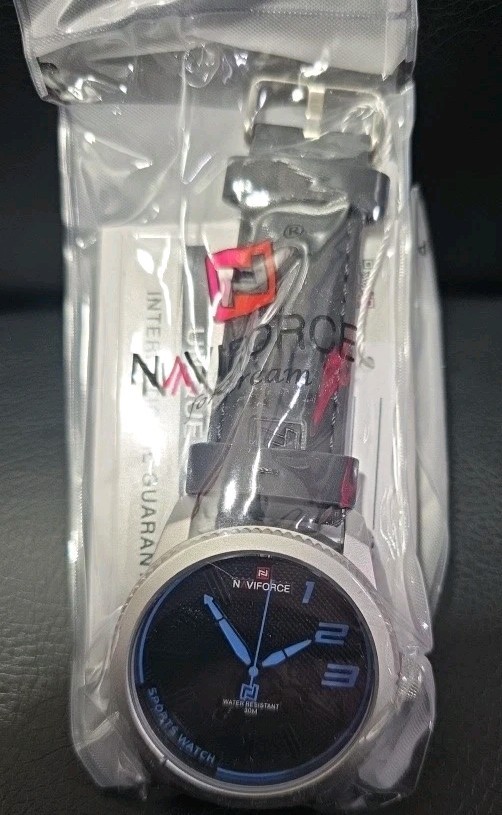 NAVIFORCE Mens Wristwatch Military Sports Shockproof Leather Black Blue