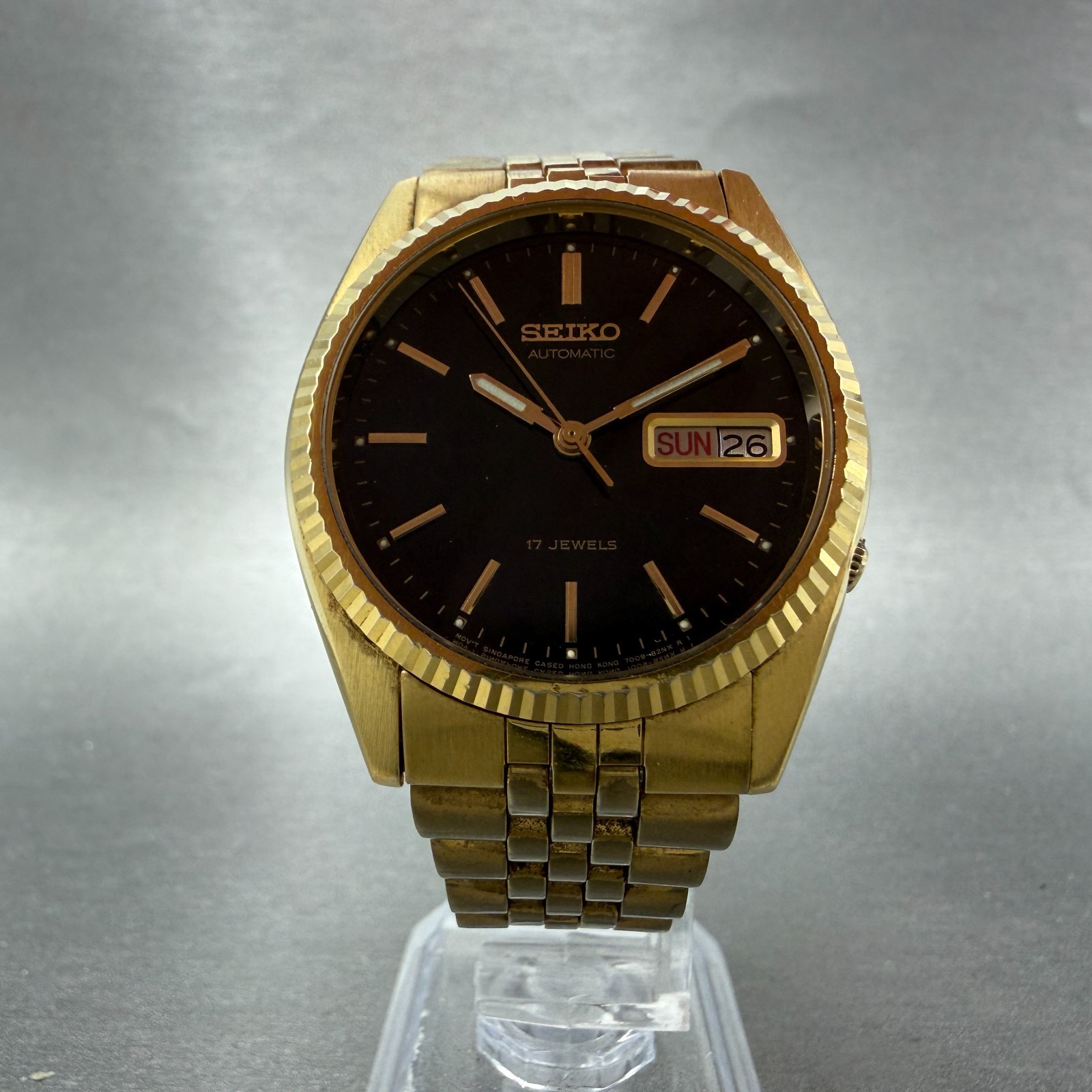 Seiko Automatic President Watch Men 36mm Black Dial Gold Tone Daydate Runs 17J