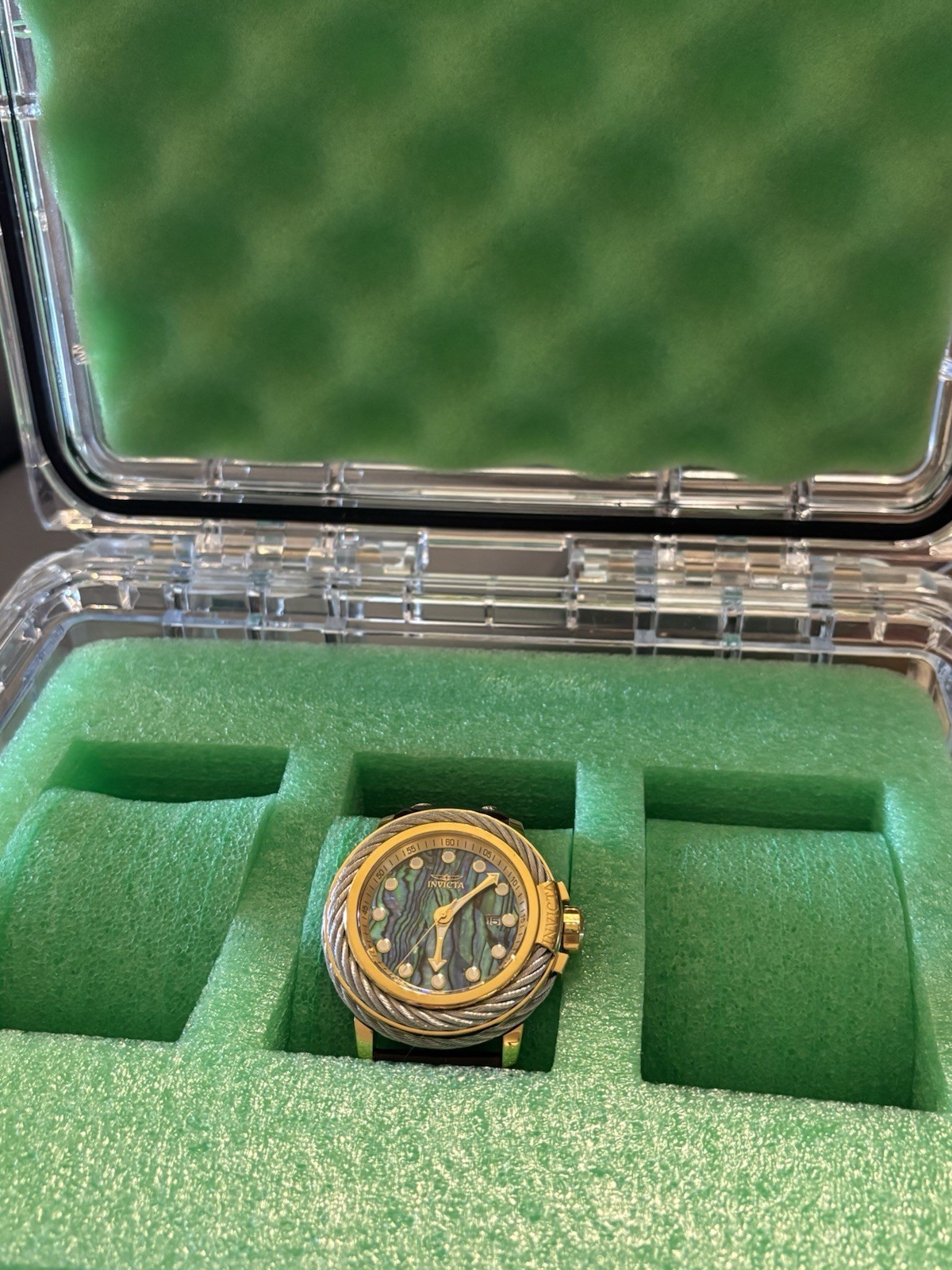 Invicta Bolt Men’s Automatic Watch Gold Tone Abalone Brown Leather model 24432