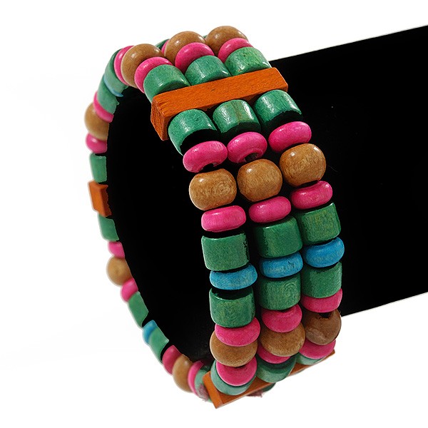 Multicoloured Wood Bead Flex Bracelet – 18cm Length