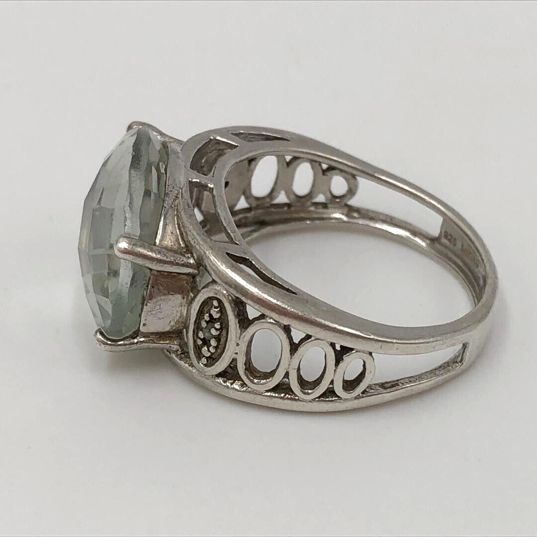 Vintage Signed MIDAS 925 Sterling Silver Mint Green Praisolite Ring SZ. 8