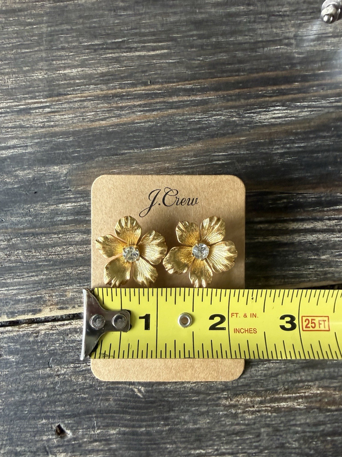 J.Crew Gold Tone Flower Stud Earrings Clear Crystal Center Hypoallergenic EG7360