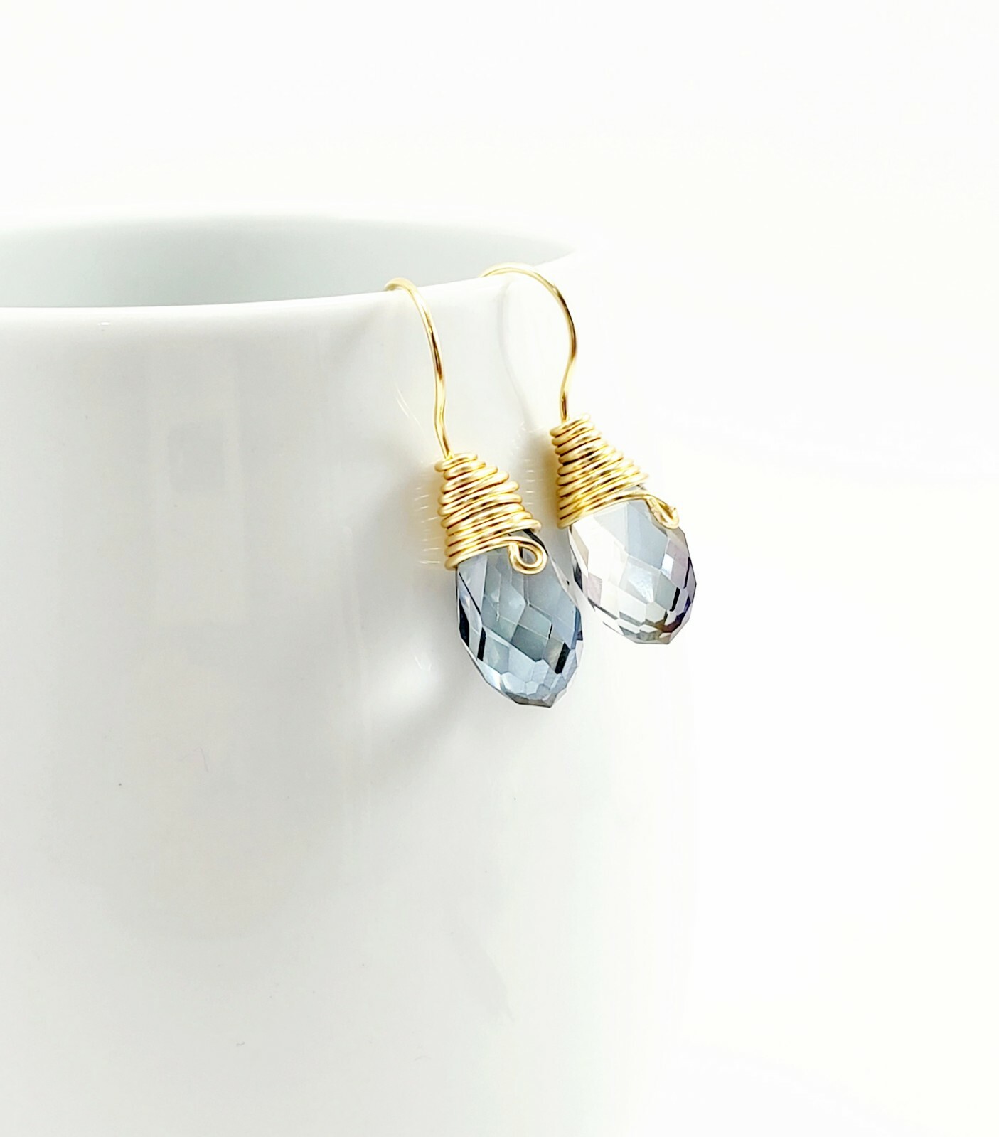 wedding bridal clear crystal Gold tone dangle teardrop earrings Fashion Jewelry
