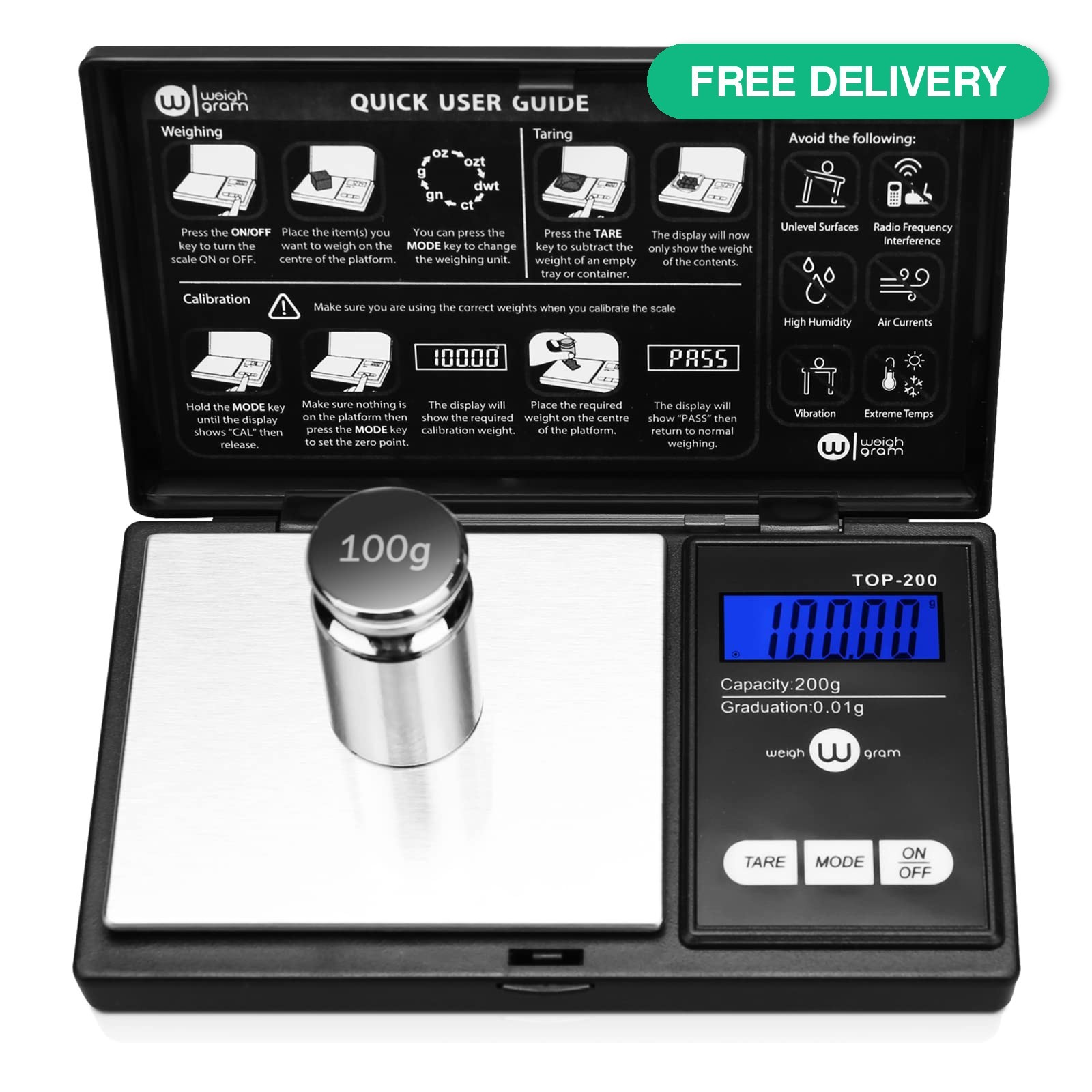 Weigh Gram 200g Digital Pocket Gram Scale 0.01g Accuracy, 200g x 0.01g Mini…