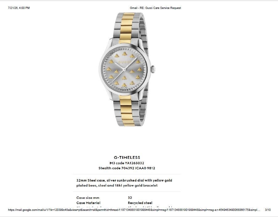 Gucci G-Timeless 18K Yellow Gold / SS 32mm Ladies Watch Multi-Bee MSRP: $6450