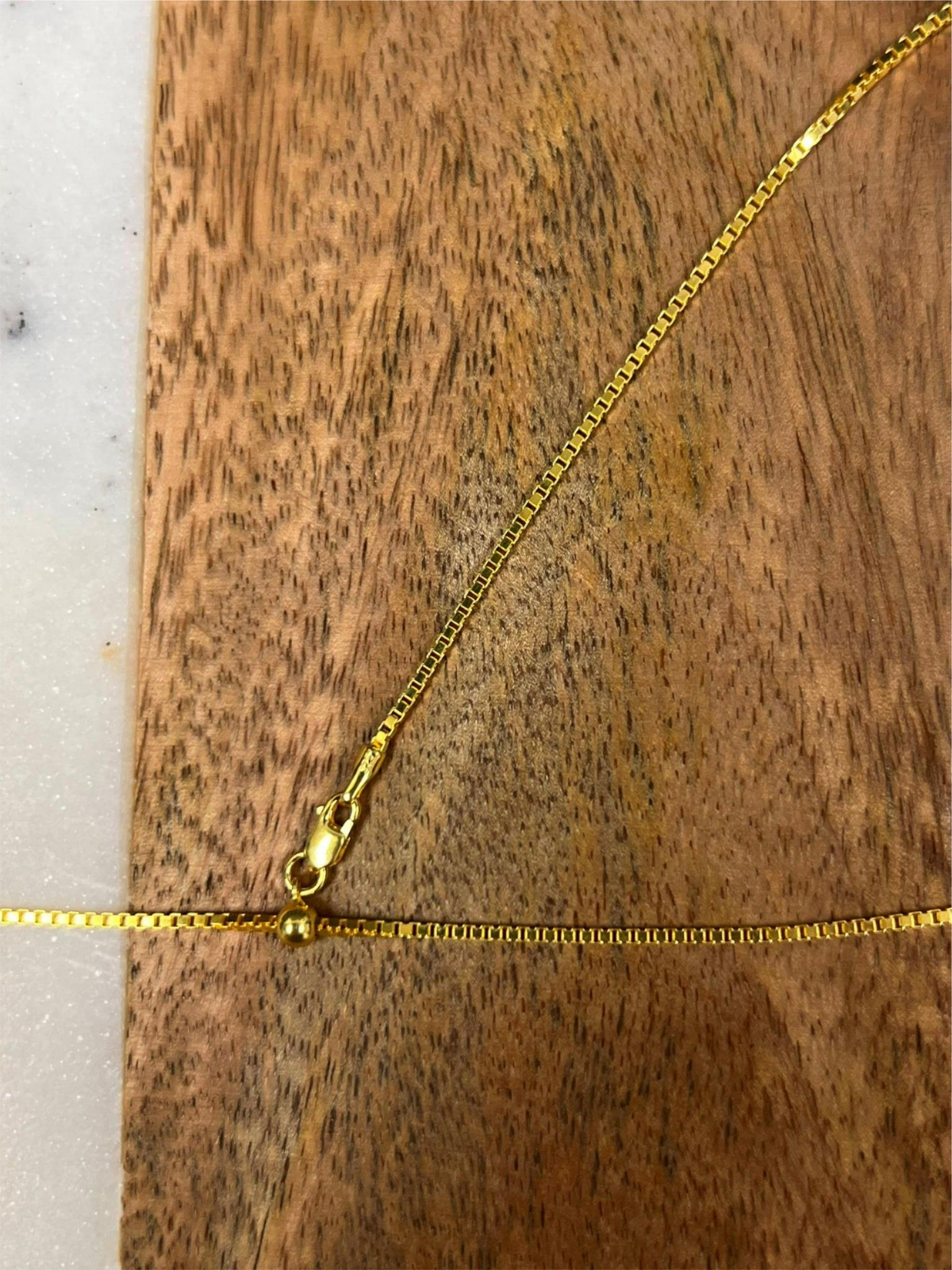 14k Yellow Gold Over 925 Sterling Silver Adjustable Box Chain 1.5mm Slider