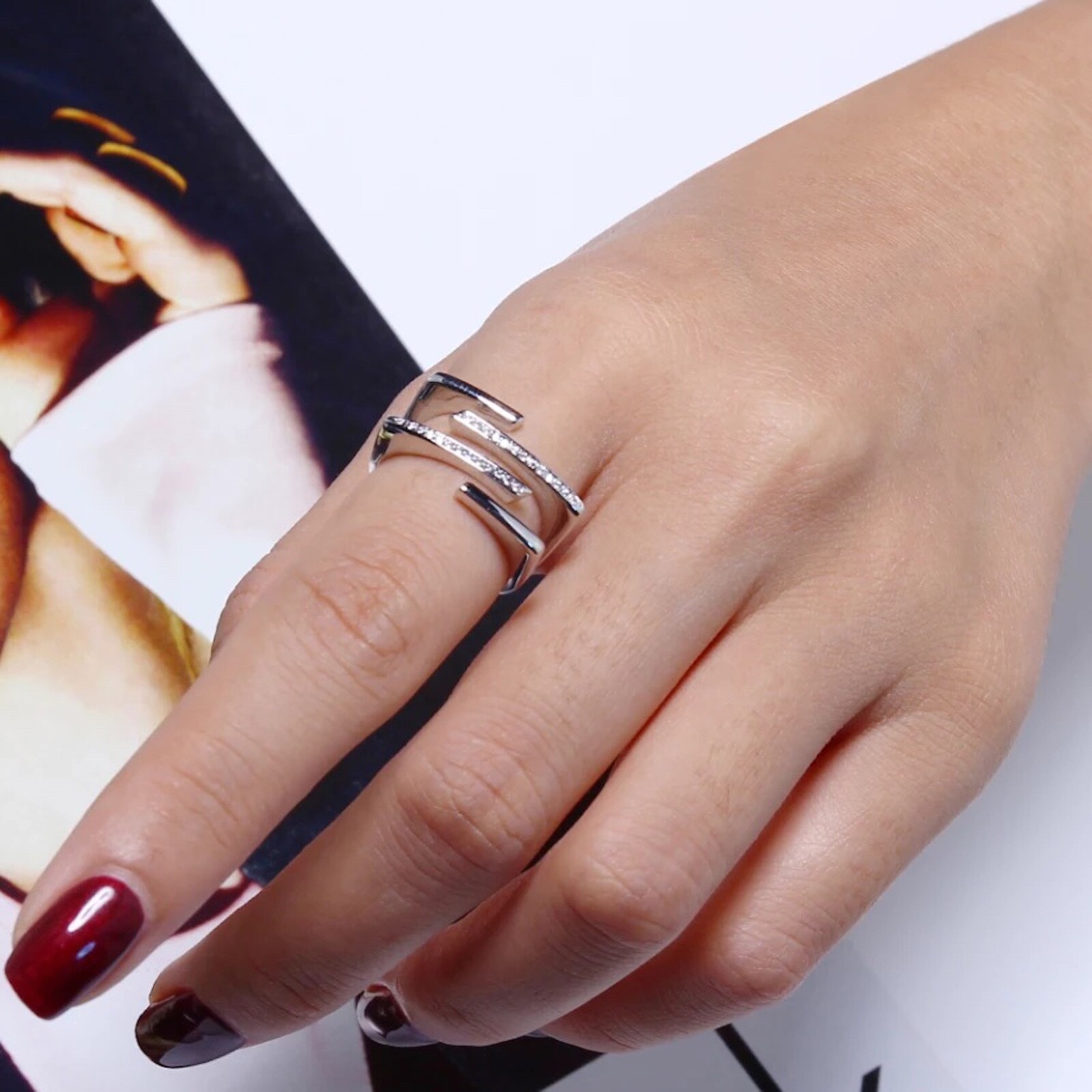 18k White Gold Plated Square Ring made w Swarovski Crystal Stone Designer Style