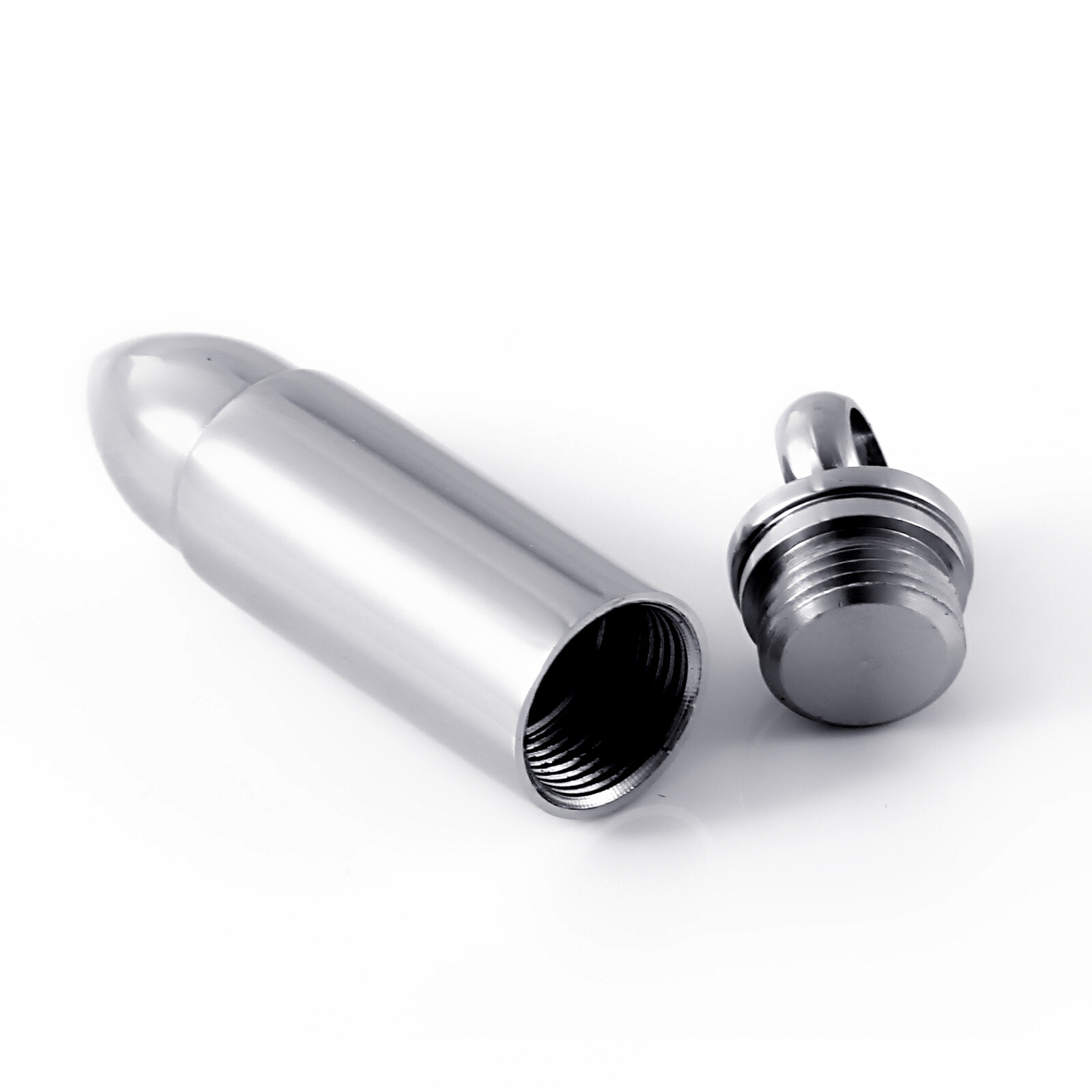 Silver Tone High Polished Stainless Steel Military Mens Bullet Necklace Pendant
