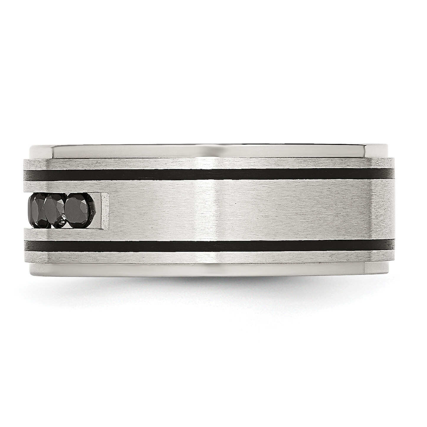 Chisel Stainless Steel Brushed and Polished Black IP-plated 1/2 Carat Black Diam