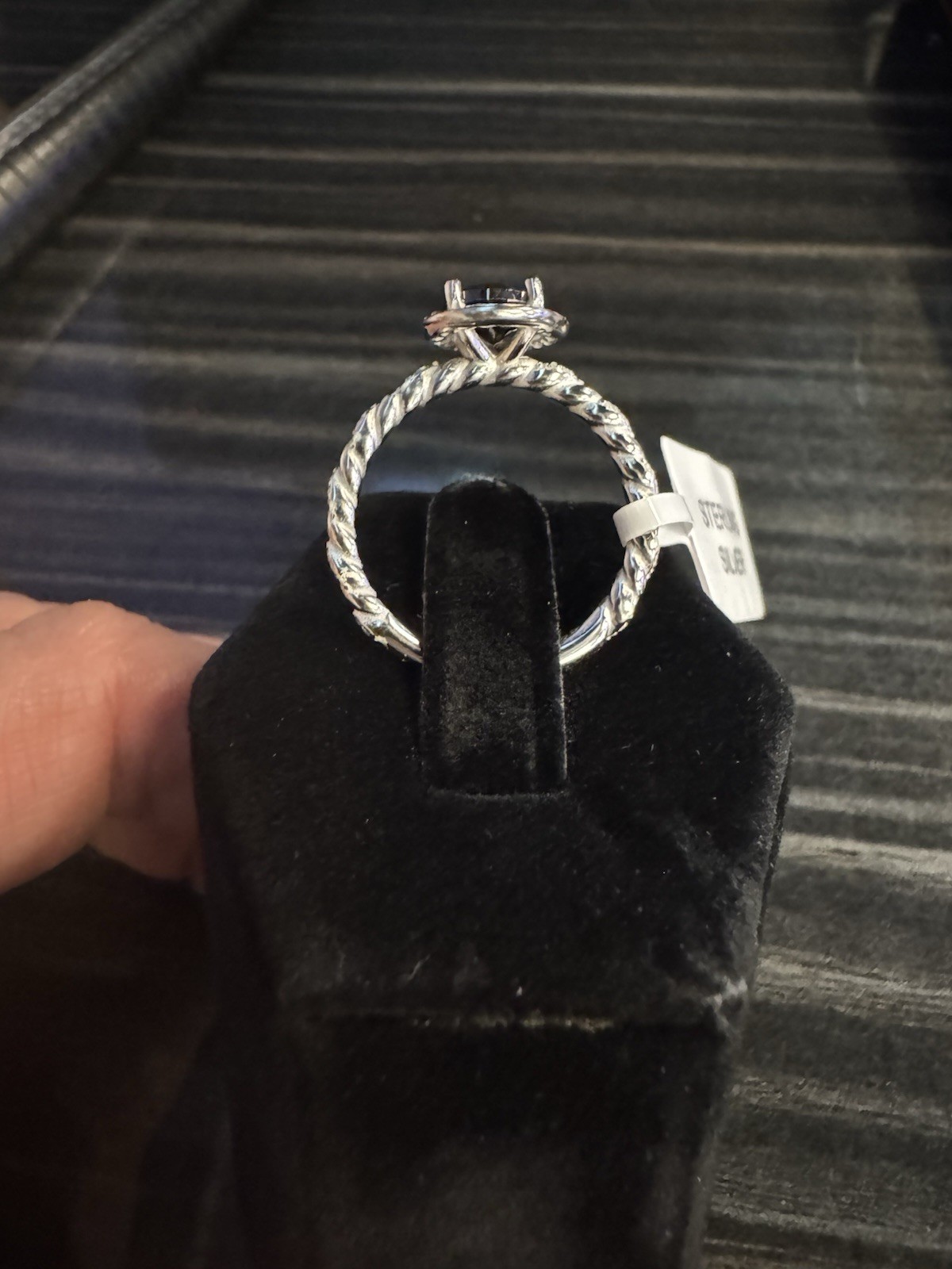 Starling Silver 925 Round Black CZ Halo Engagement Ring Size 7