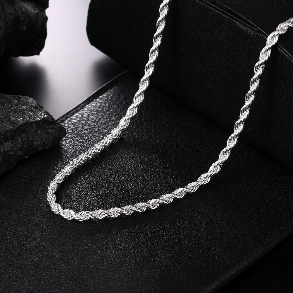 Hot Charms Fine 4MM Rope Chain 925 Sterling Silver Necklaces for Woman Men