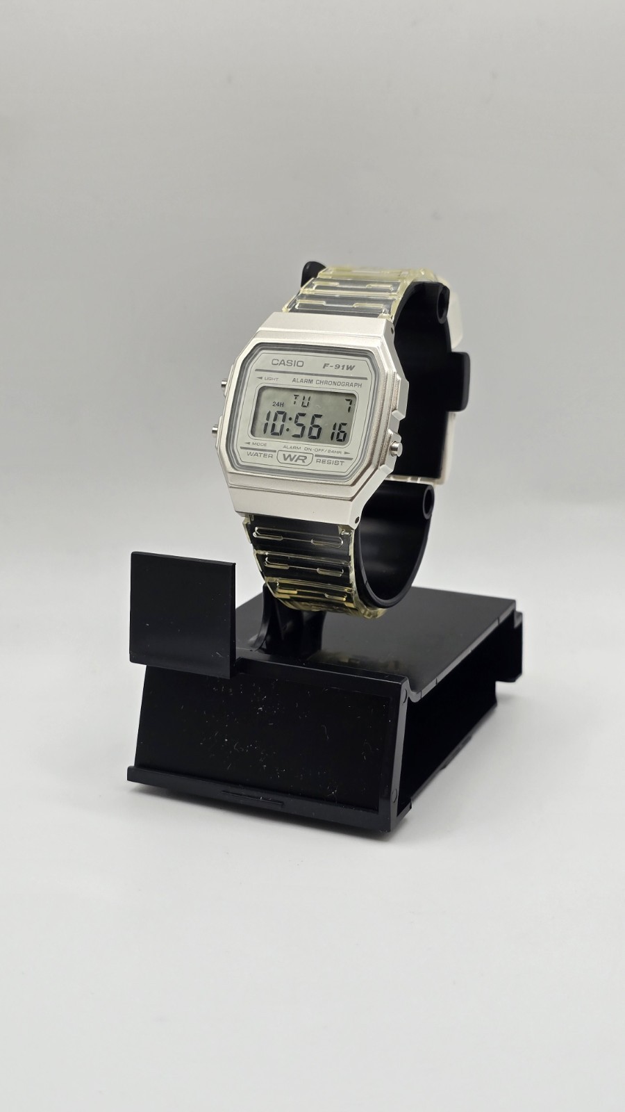 Casio F91WS-7, 7 Year Battery Chronograph Watch, Clear Silicone Strap, Alarm