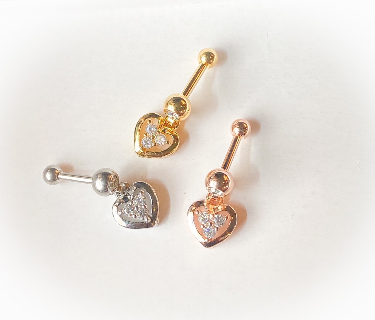 1pc CZ Gem Heart Dangle Tragus Helix Cartilage Barbell Ring 16g 1/4″