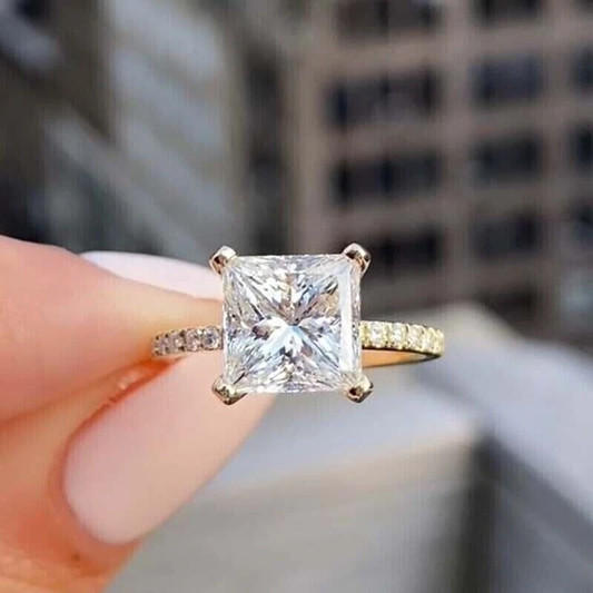 3.00 CTW Princess Cut Moissanite Wedding Ring 14k Yellow Gold Plated Sliver Ring