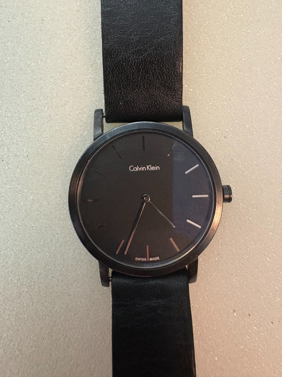 Calvin Klein Minimalist Quartz Watch featuring a sleek black dial- Works