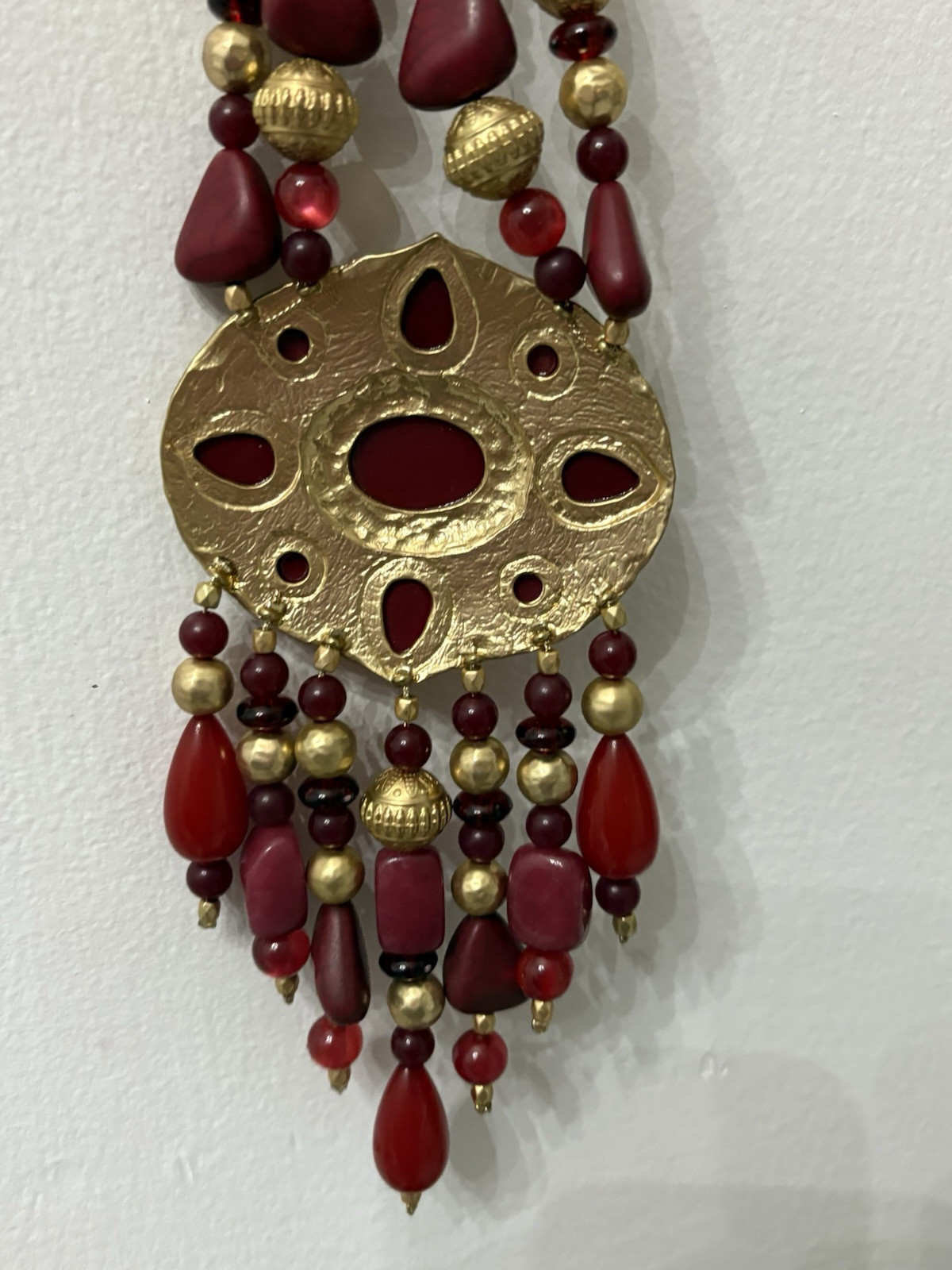 Chico’s Statement Necklace Merlot Gold Tone Chain Accent Beads SEE NOTES Ltd ED
